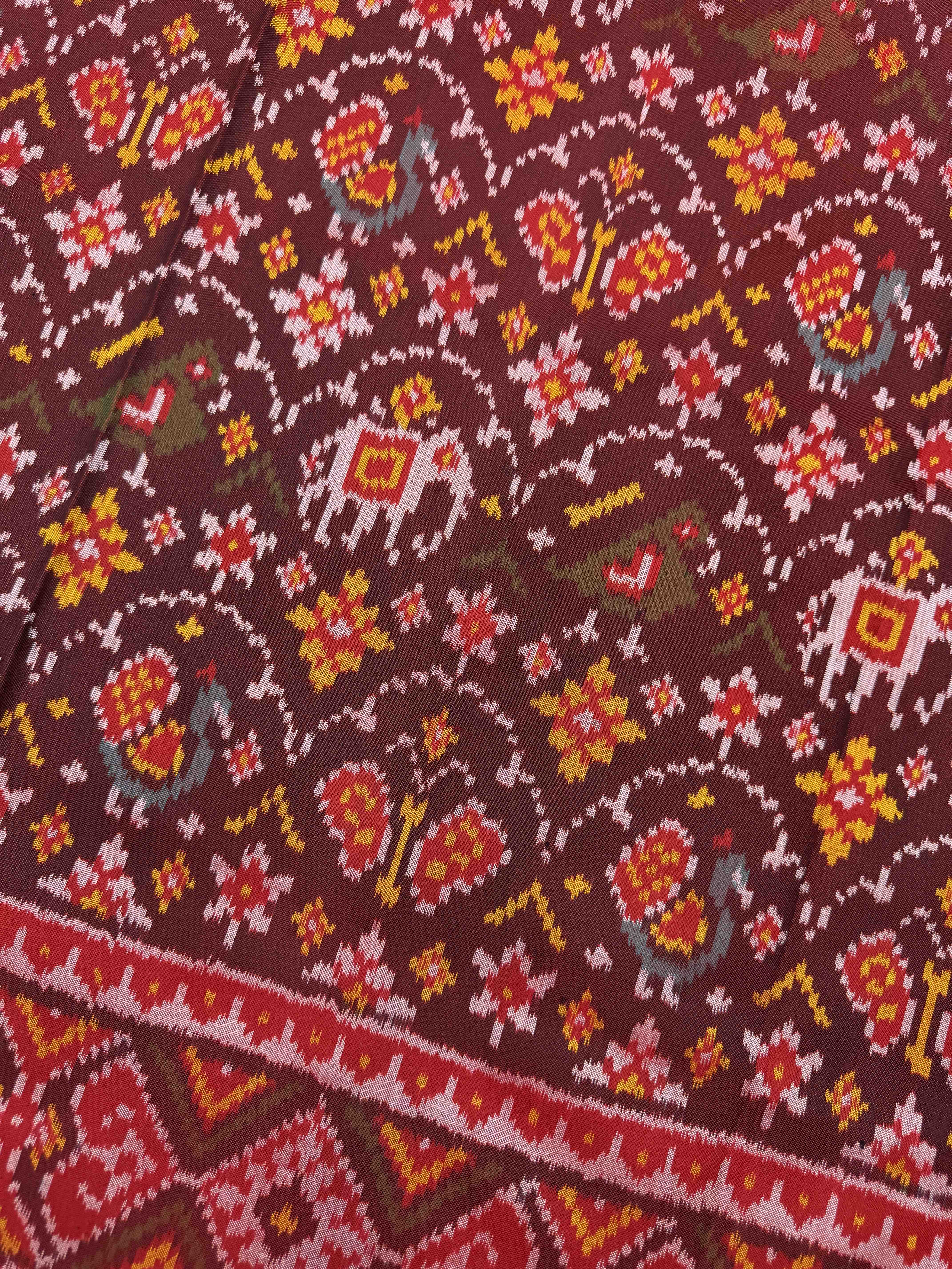 Red & Maroon Designer Narikunjar Patola in single ikat
