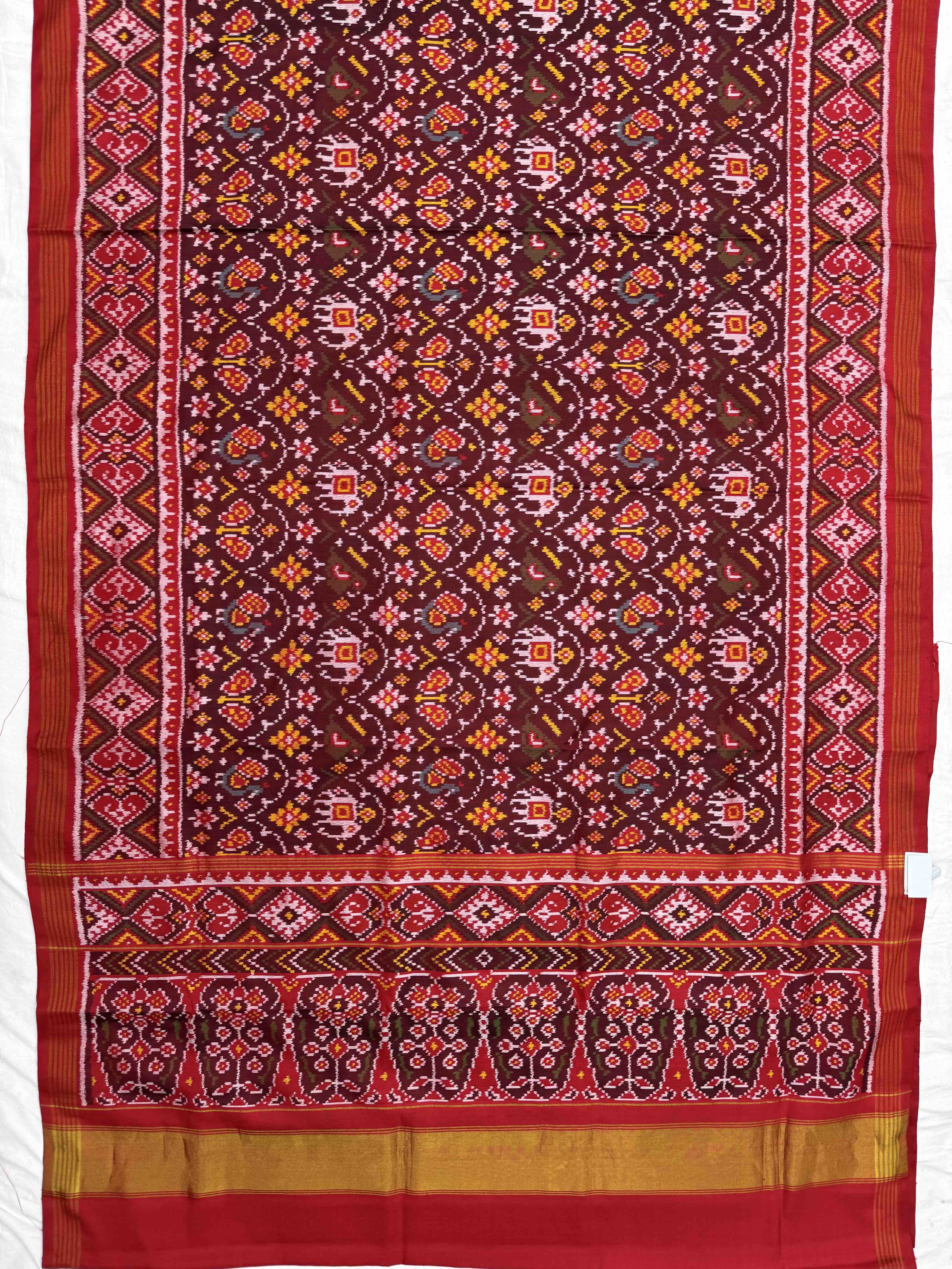 Red & Maroon Designer Narikunjar Patola in single ikat