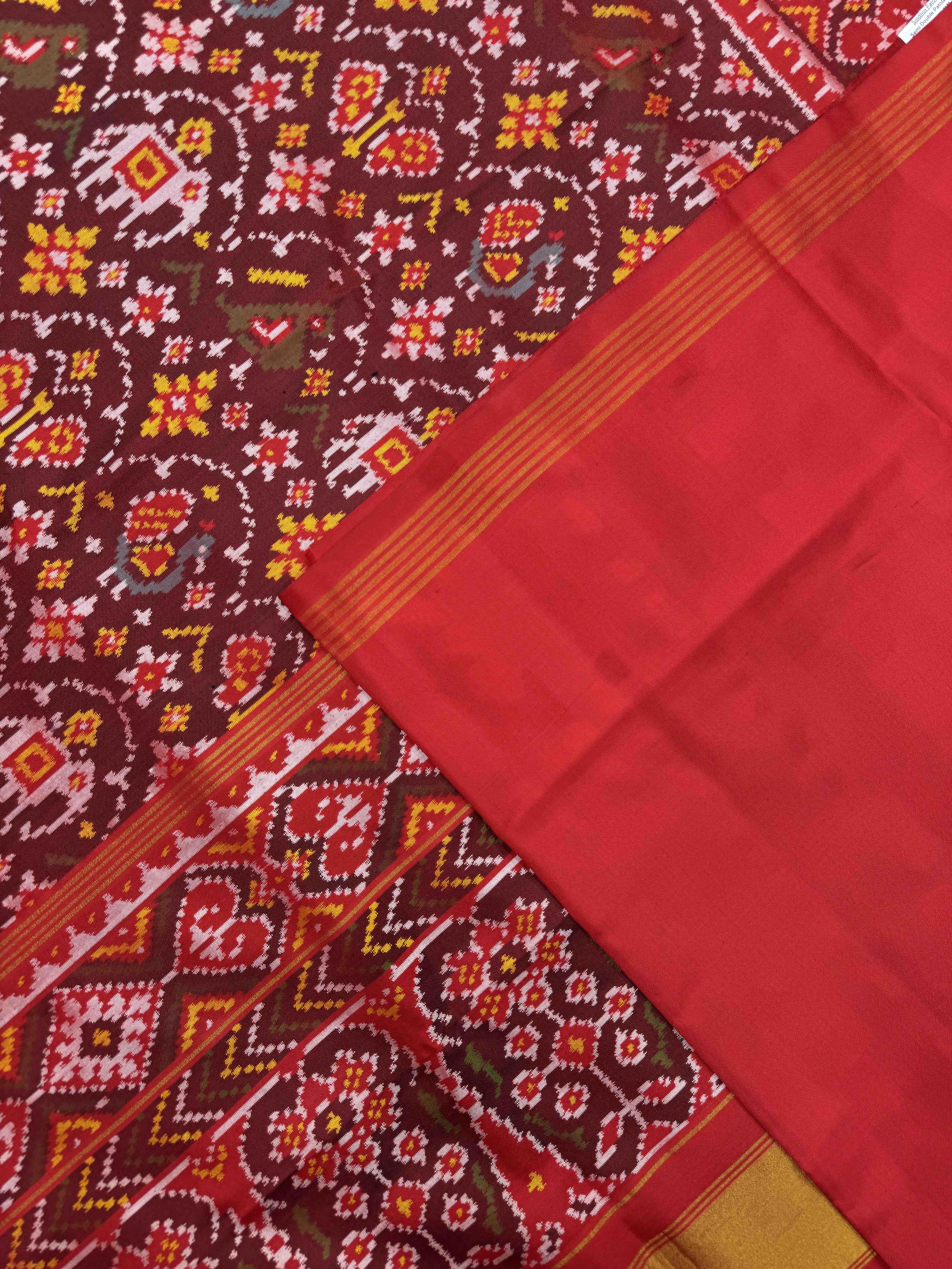 Red & Maroon Designer Narikunjar Patola in single ikat