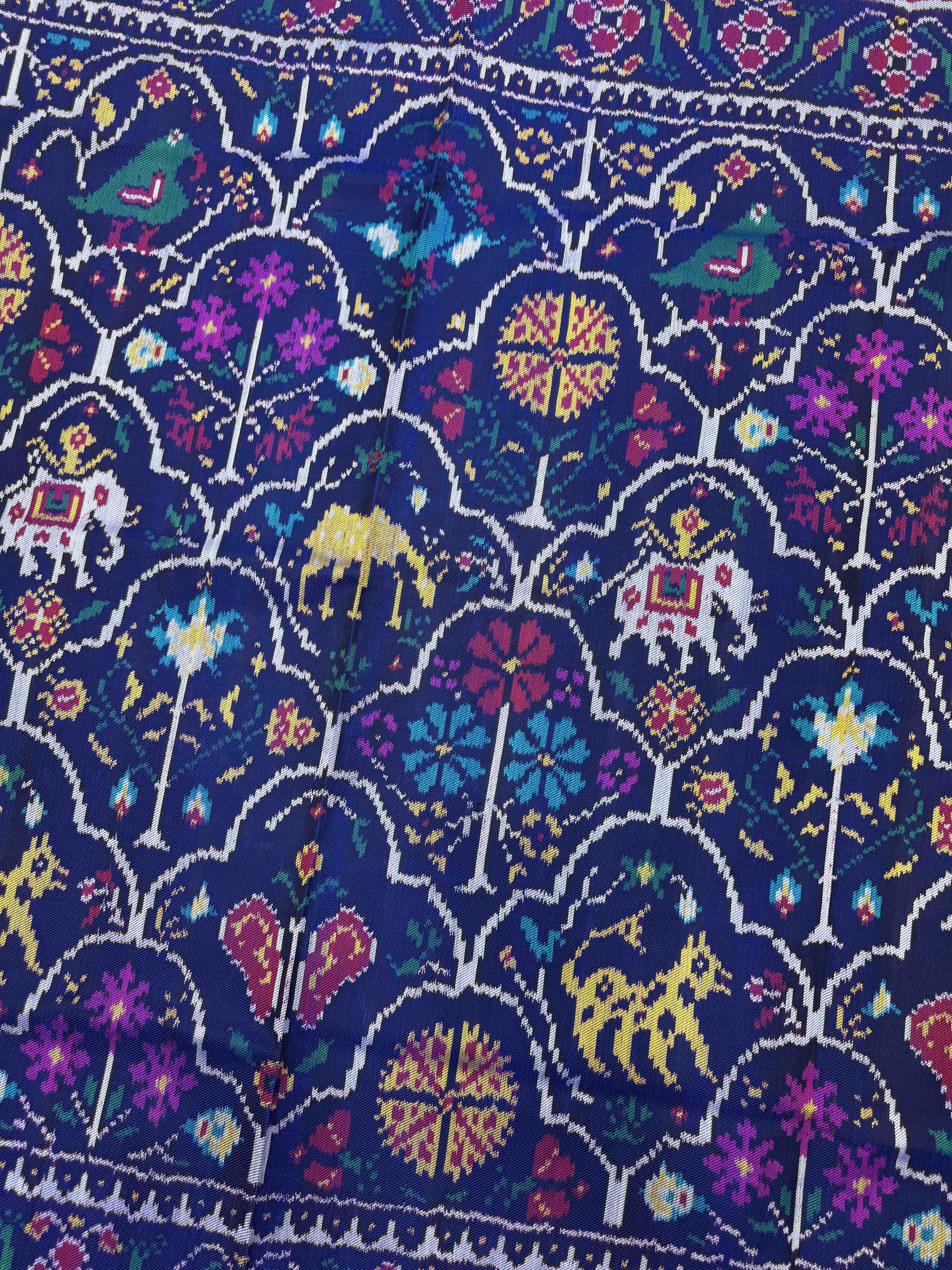 Purple Blue motifs & floral Twill Patola Saree