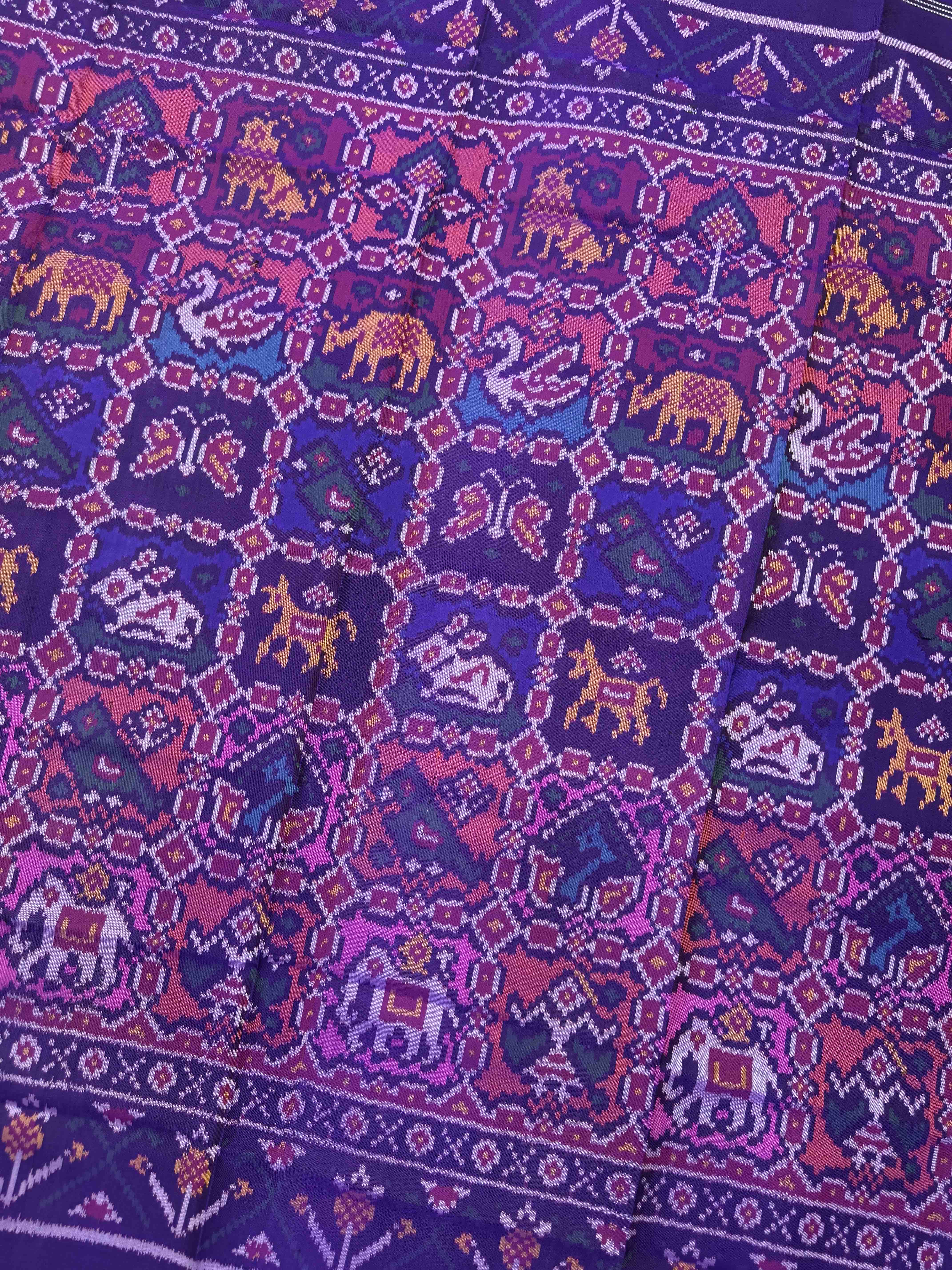 Purple Multicolor Sakdi Narikunj Semi Double Ikat Patola Dupatta