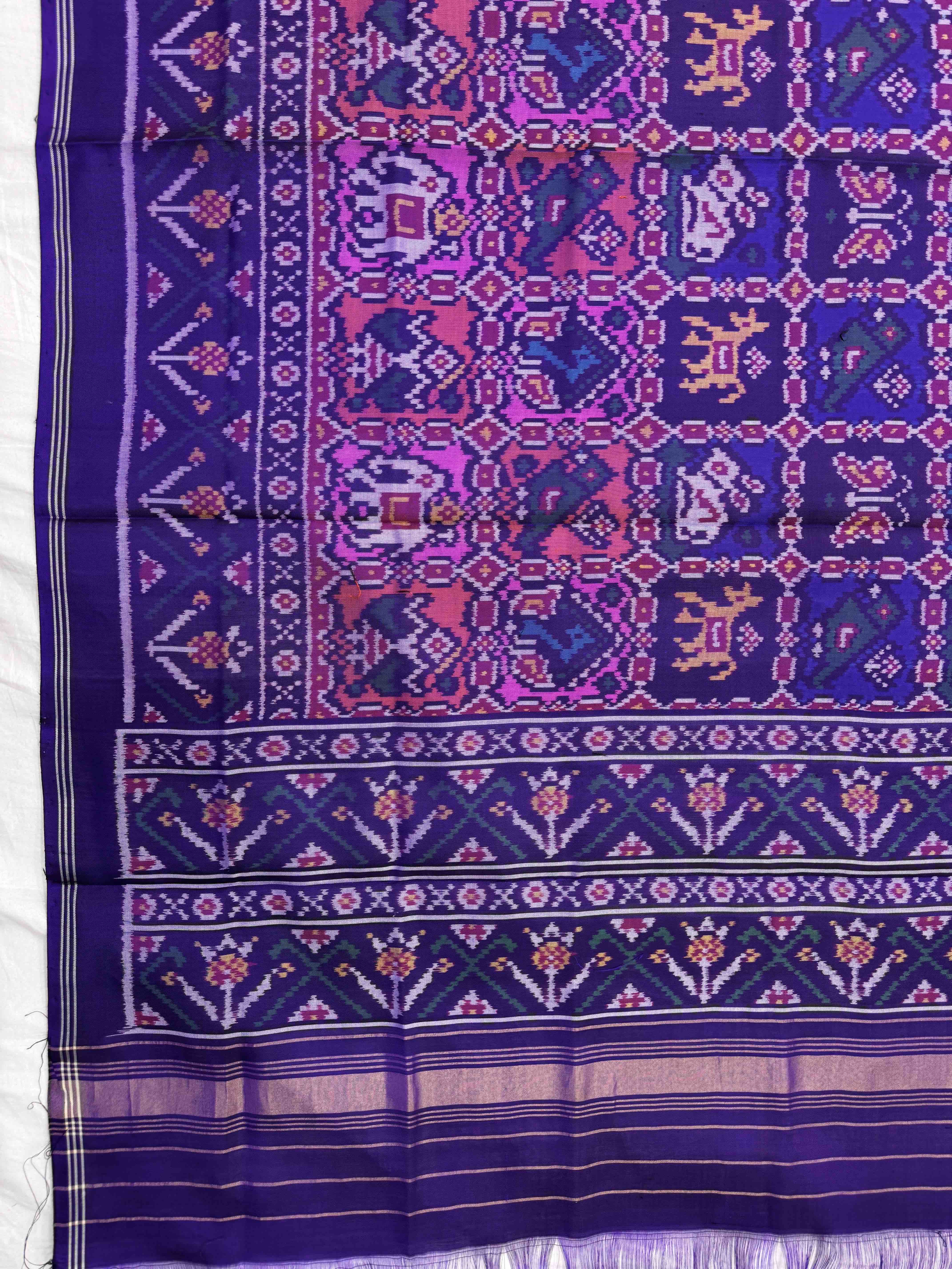 Purple Multicolor Sakdi Narikunj Semi Double Ikat Patola Dupatta