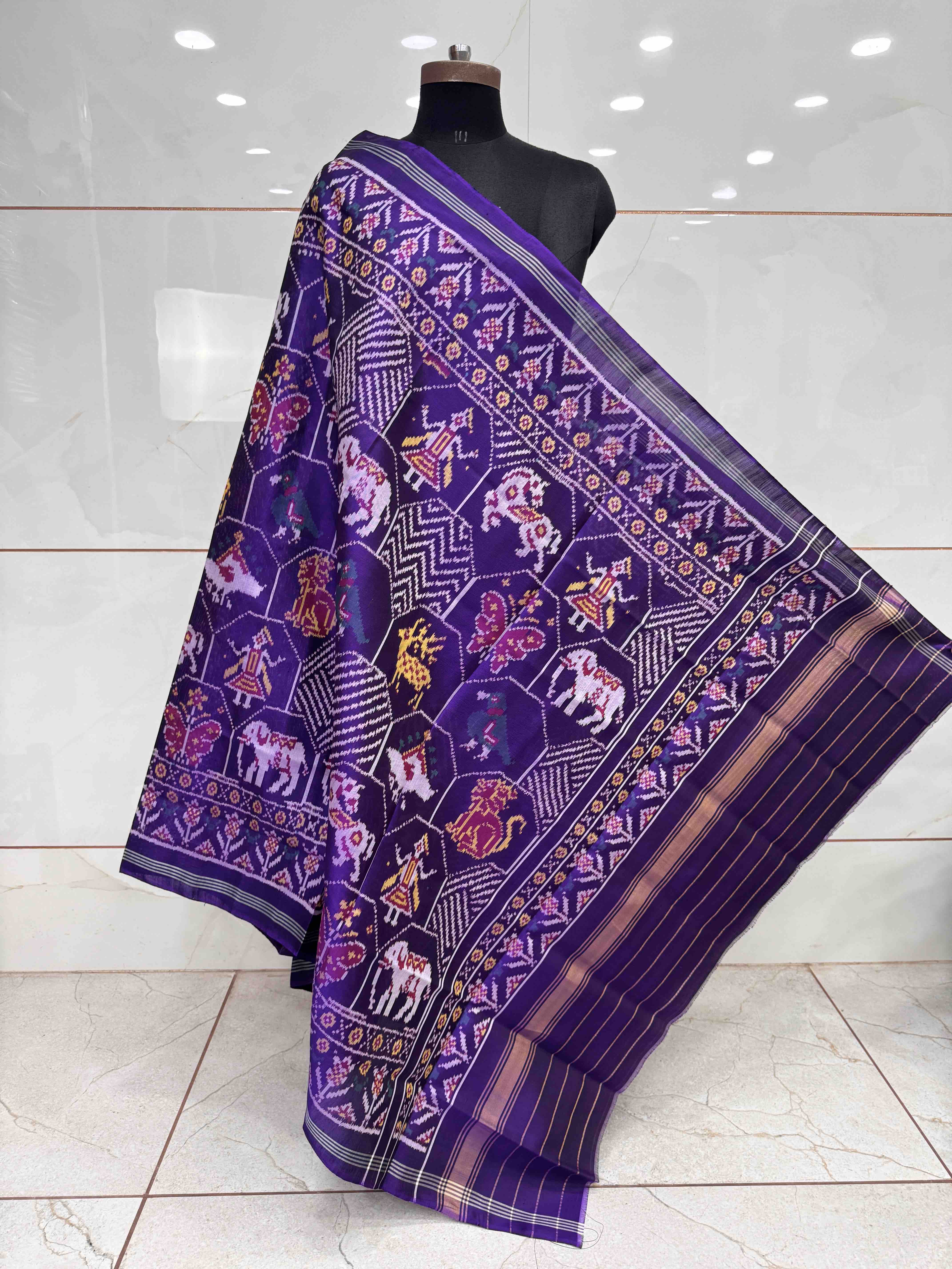Purple Narikunj Fancy Semi Doulbe Ikat Patola Dupatta