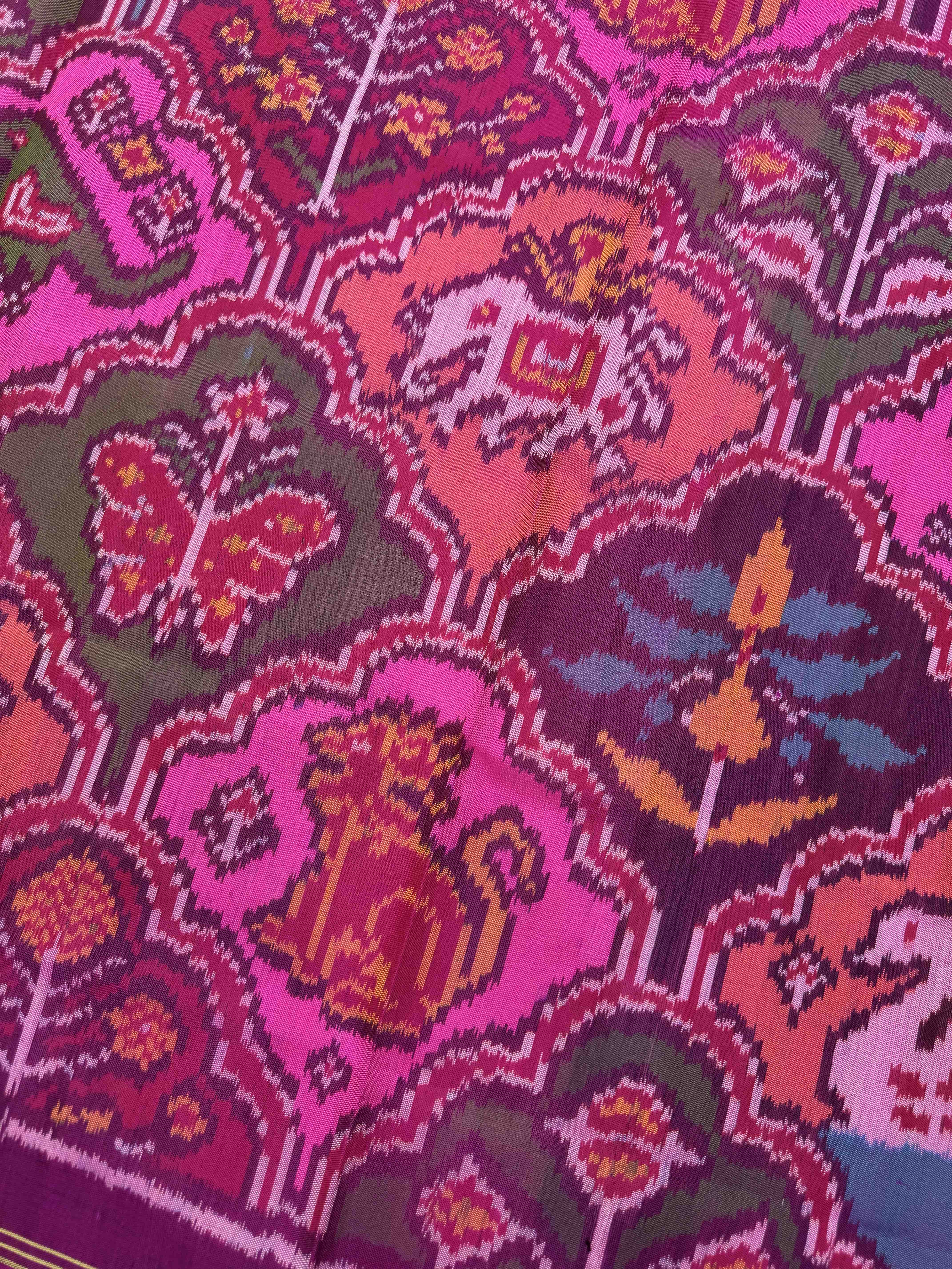 Purple & Pink Narikunj Semi Double Ikat Patola Dupatta