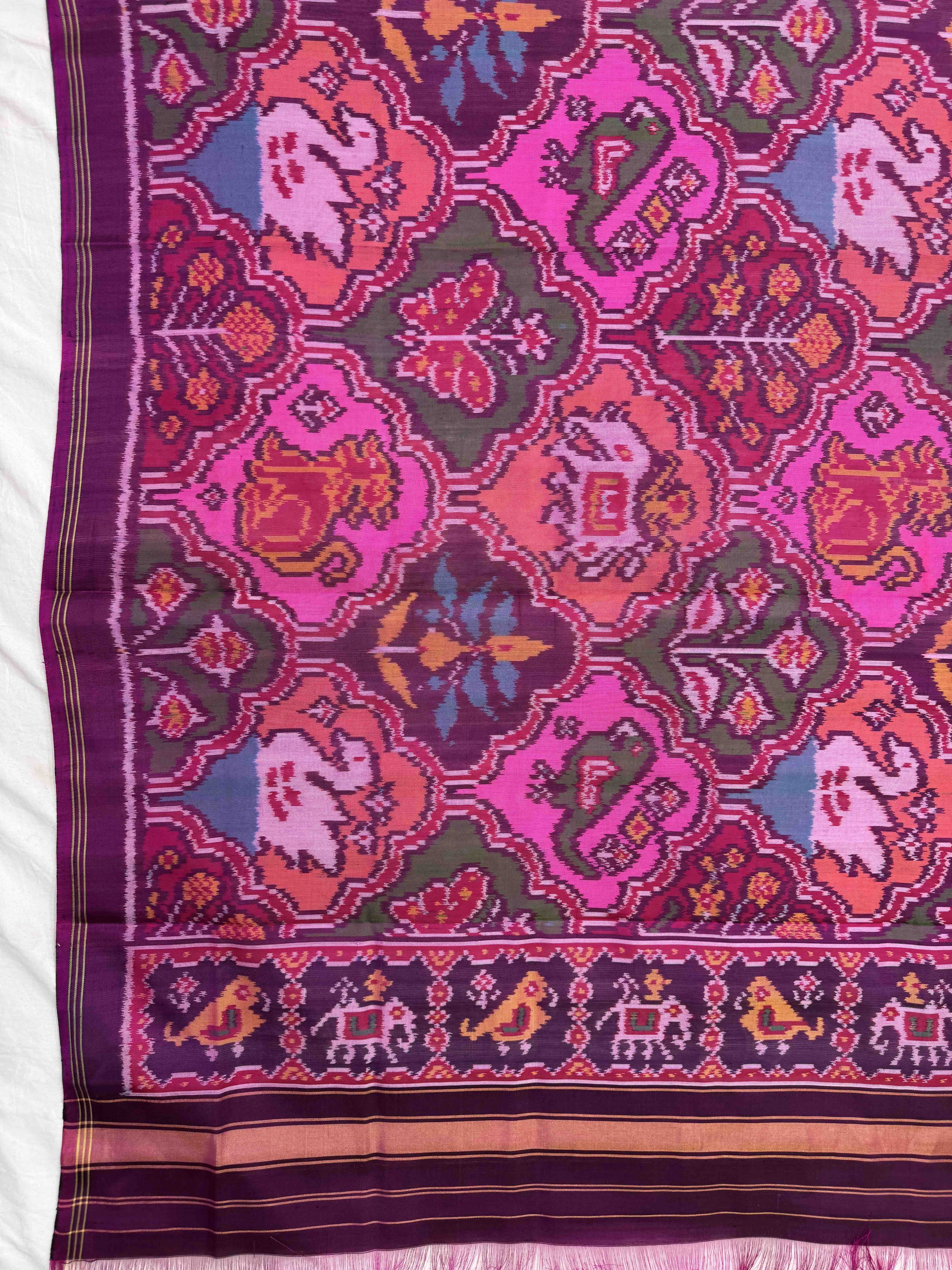 Purple & Pink Narikunj Semi Double Ikat Patola Dupatta