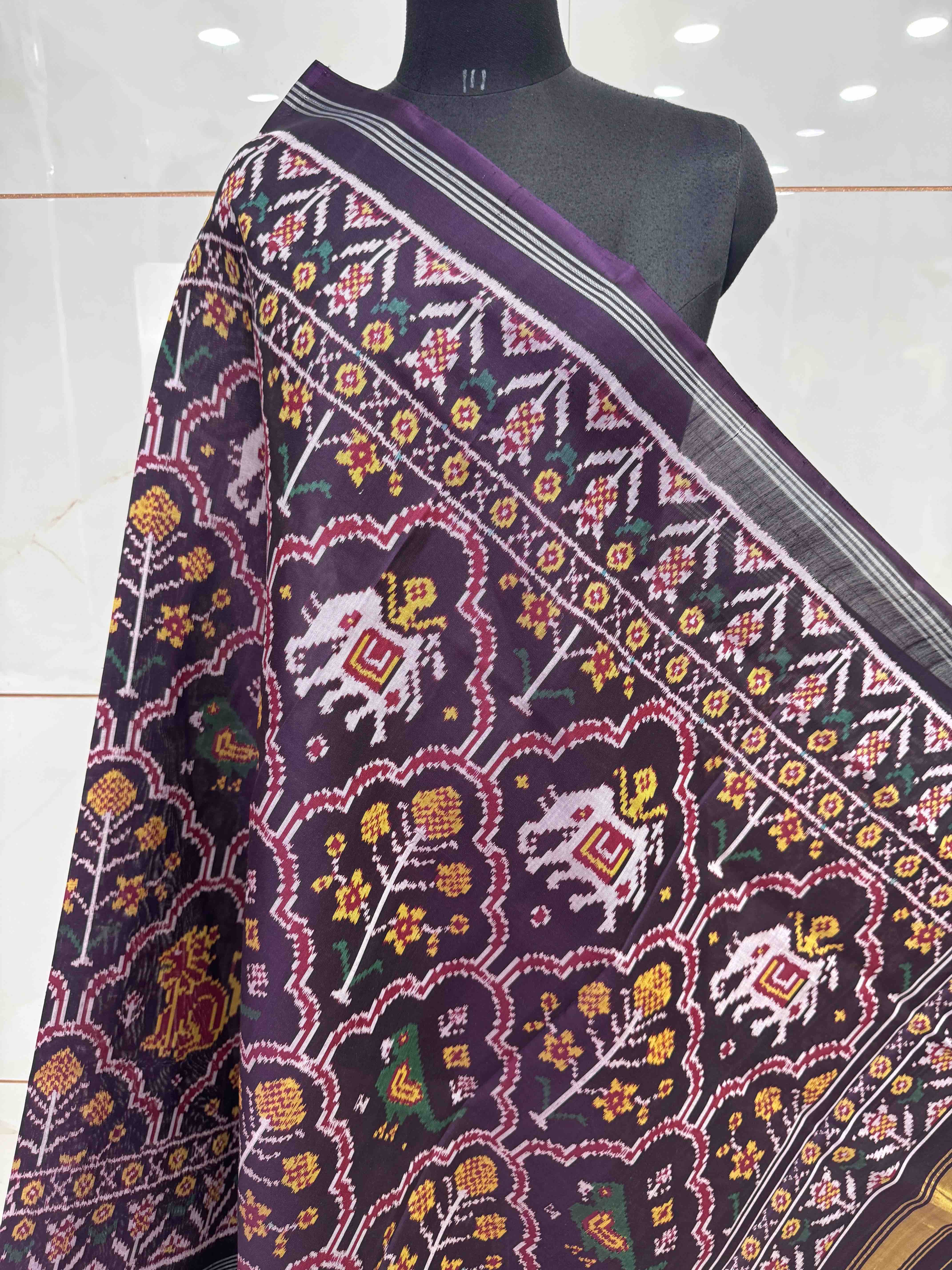 Dark Purple Narikunj Semi Double Ikat Patola Dupatta