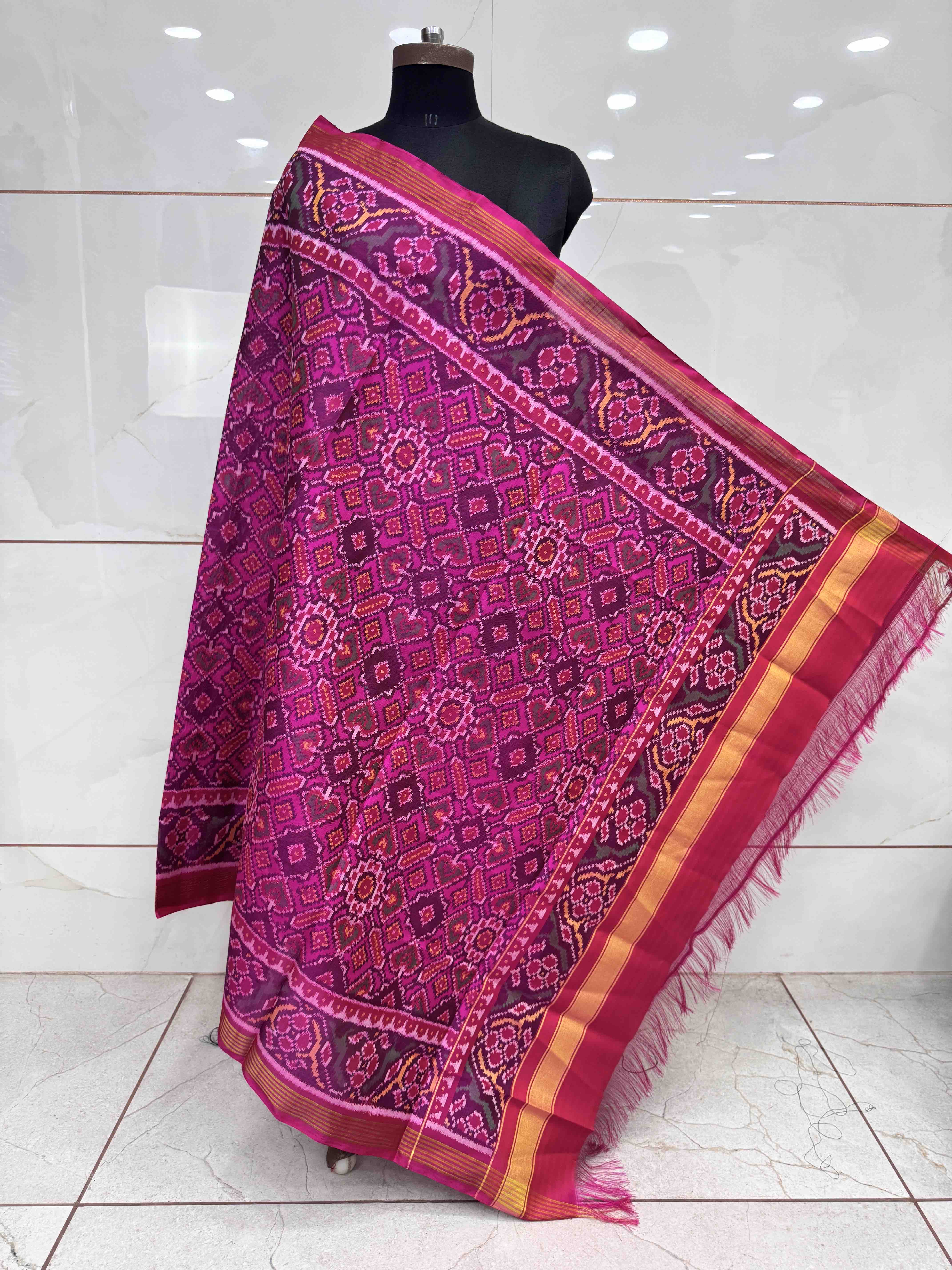 Pink Manekchowk Semi Double Ikat Patola Dupatta