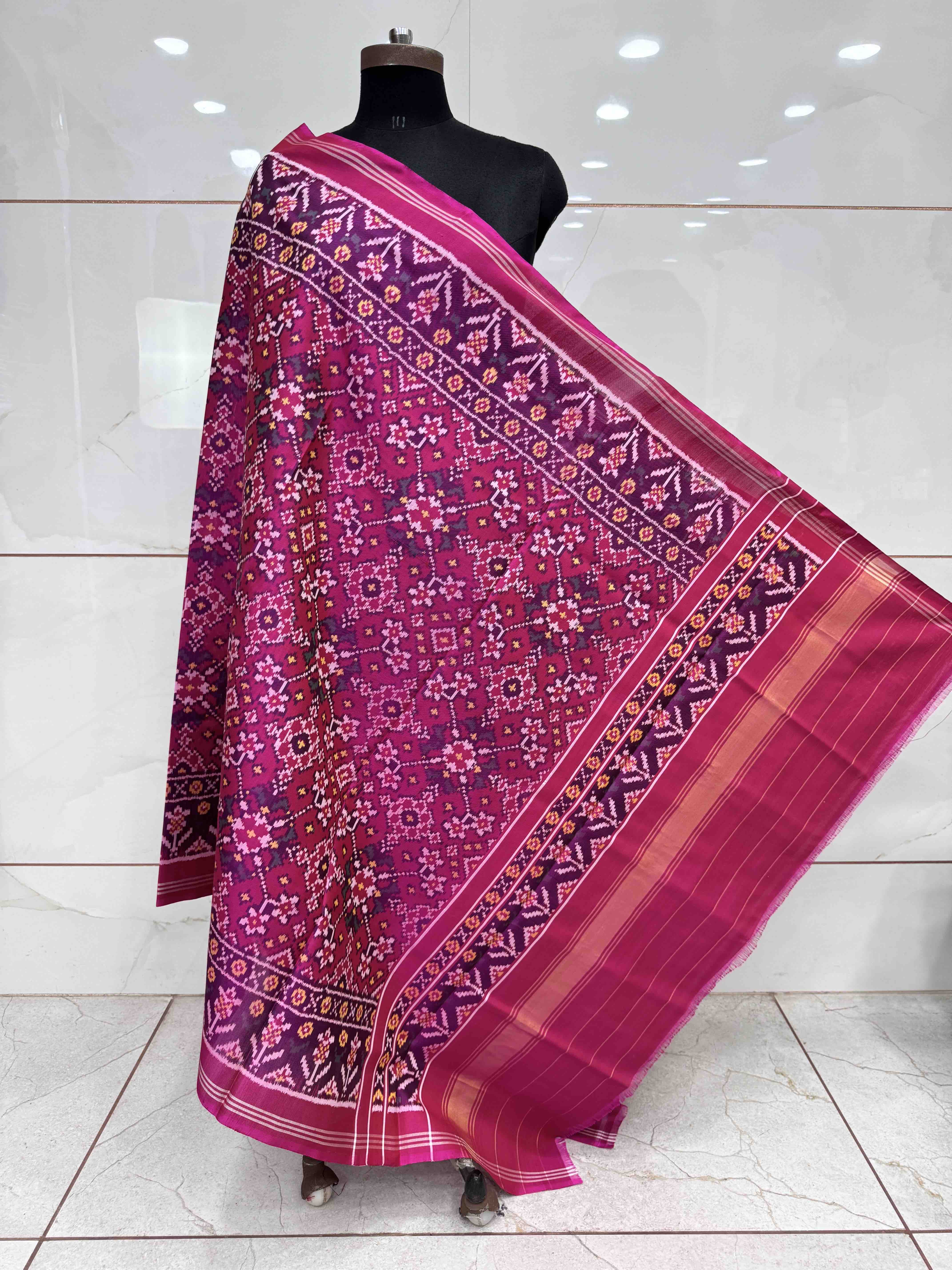 Pink Navratan Semi Double Ikat Patola Dupatta