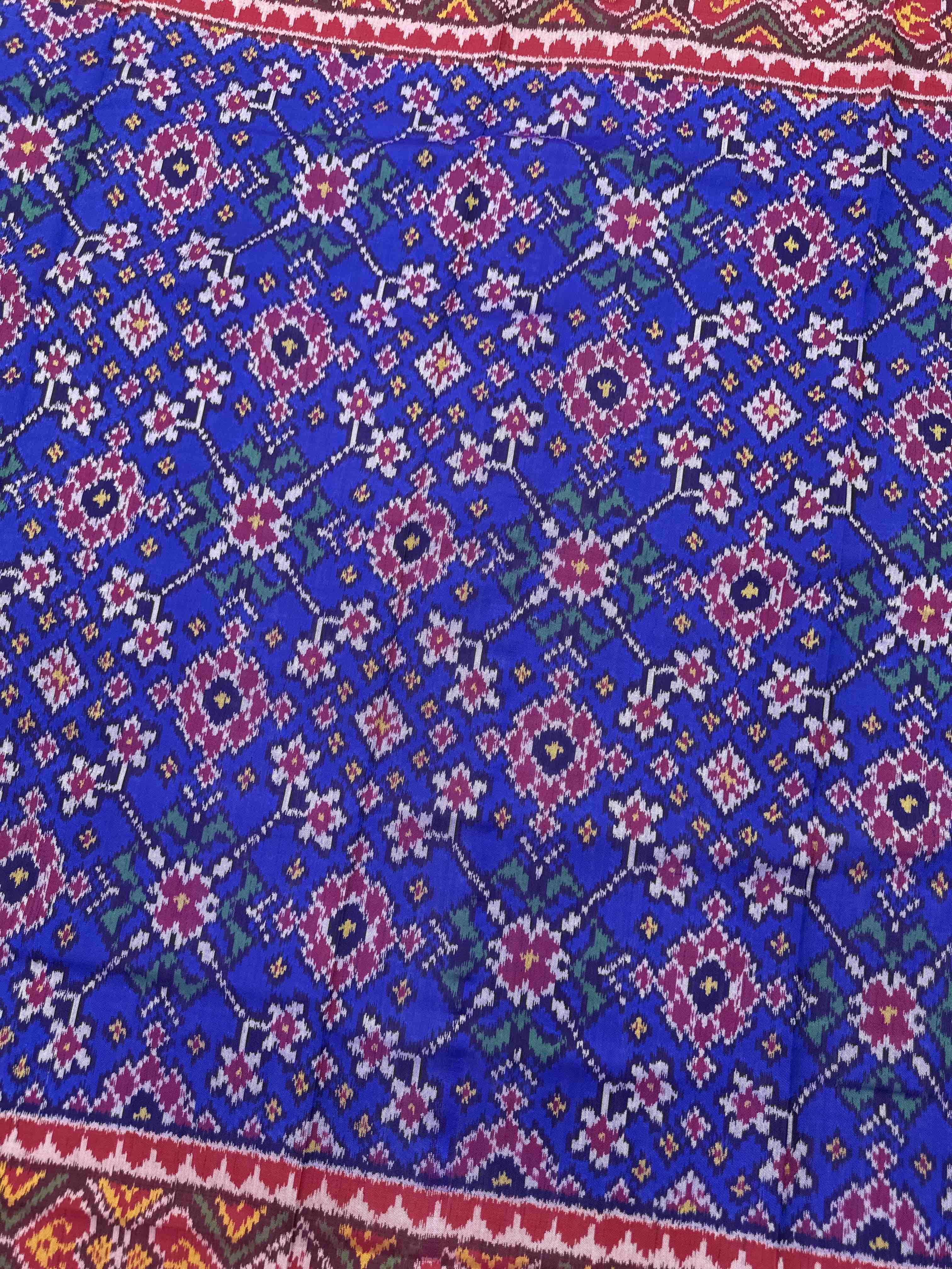 Dark Pink & Blue Navratan Semi Double Ikat Patola Dupatta