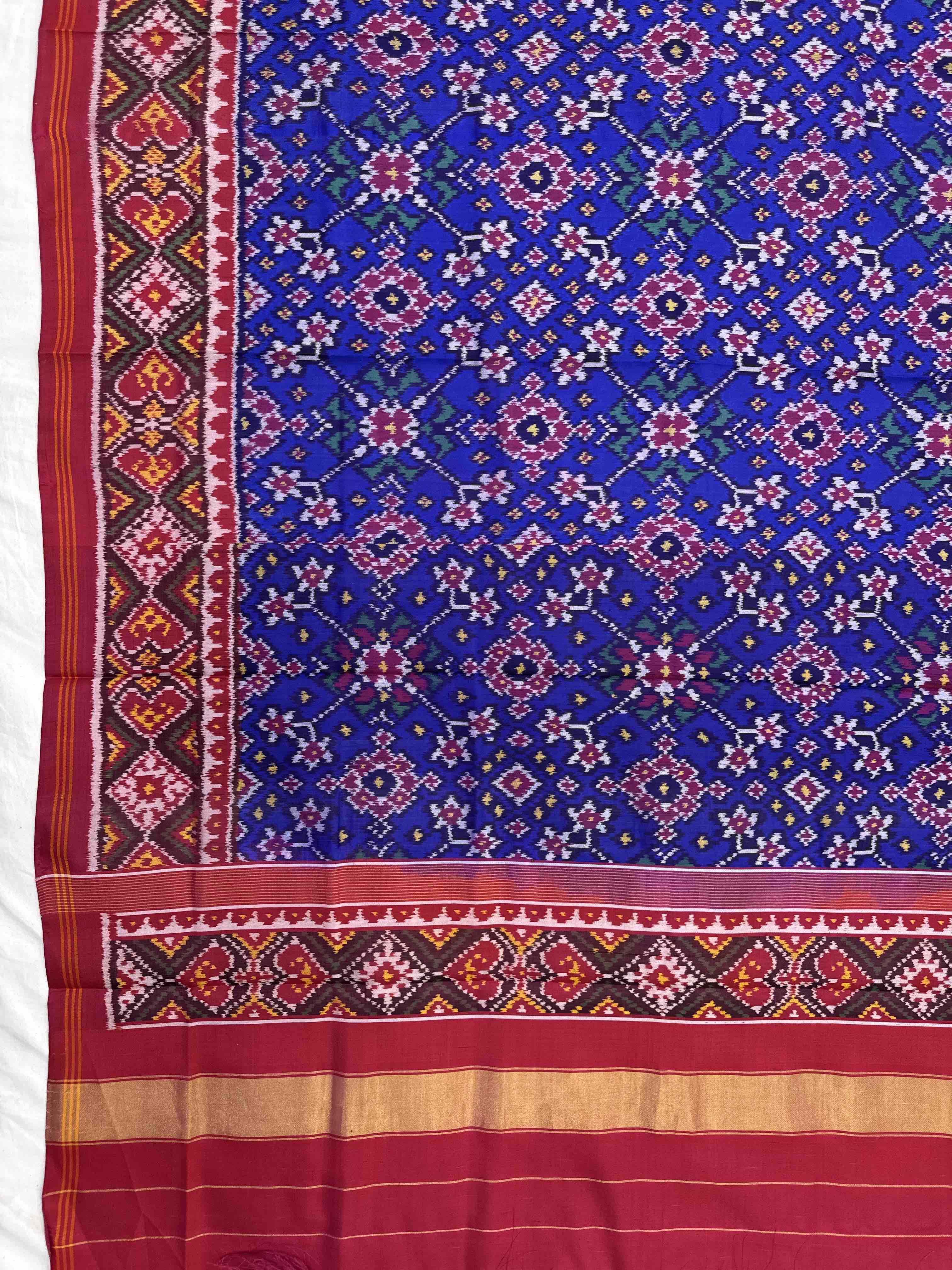 Dark Pink & Blue Navratan Semi Double Ikat Patola Dupatta