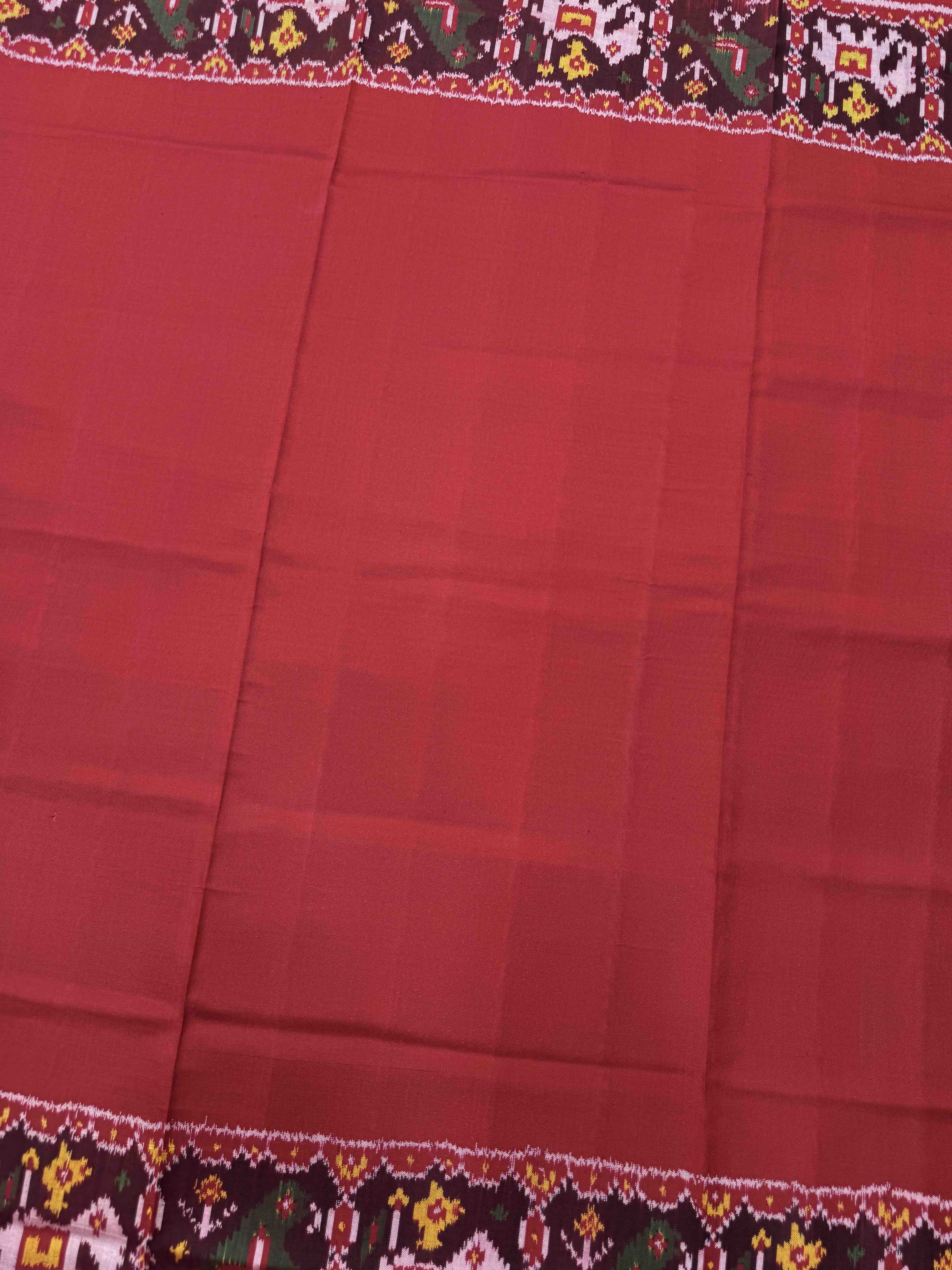Red Plain Semi Double Ikat Patola Dupatta