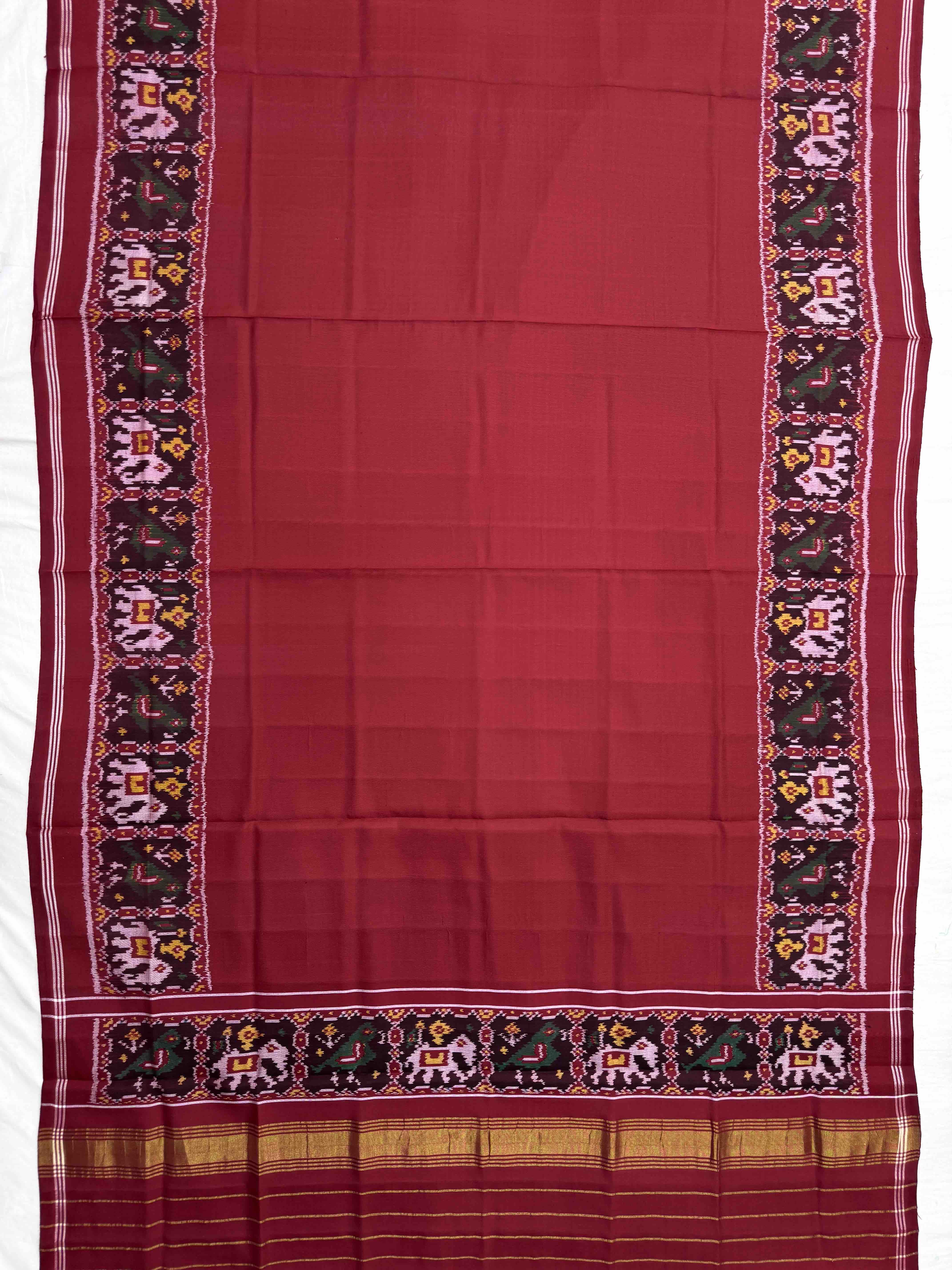Red Plain Semi Double Ikat Patola Dupatta
