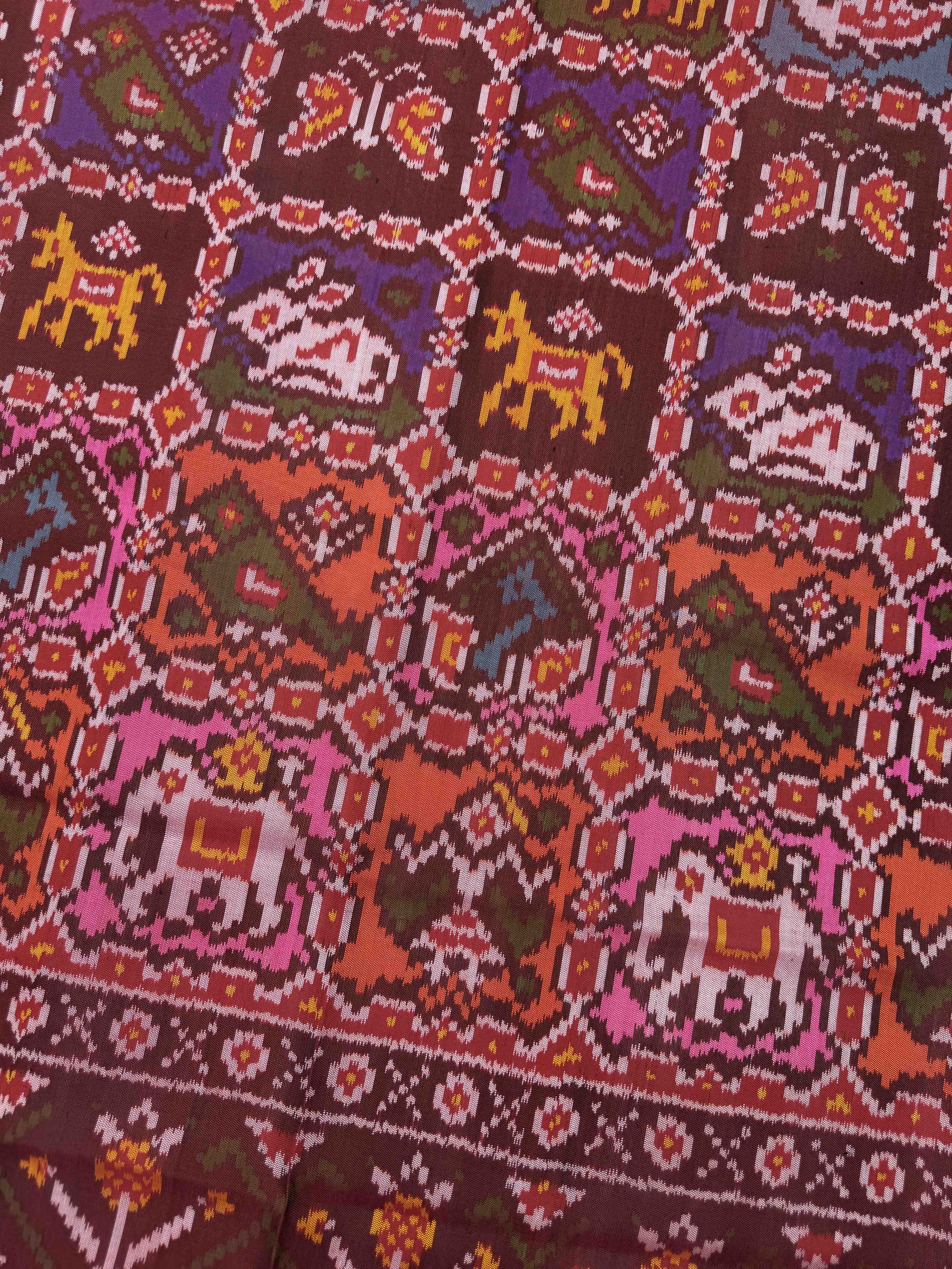 Dark Maroon Narikunj Semi Double Ikat Patola Dupatta