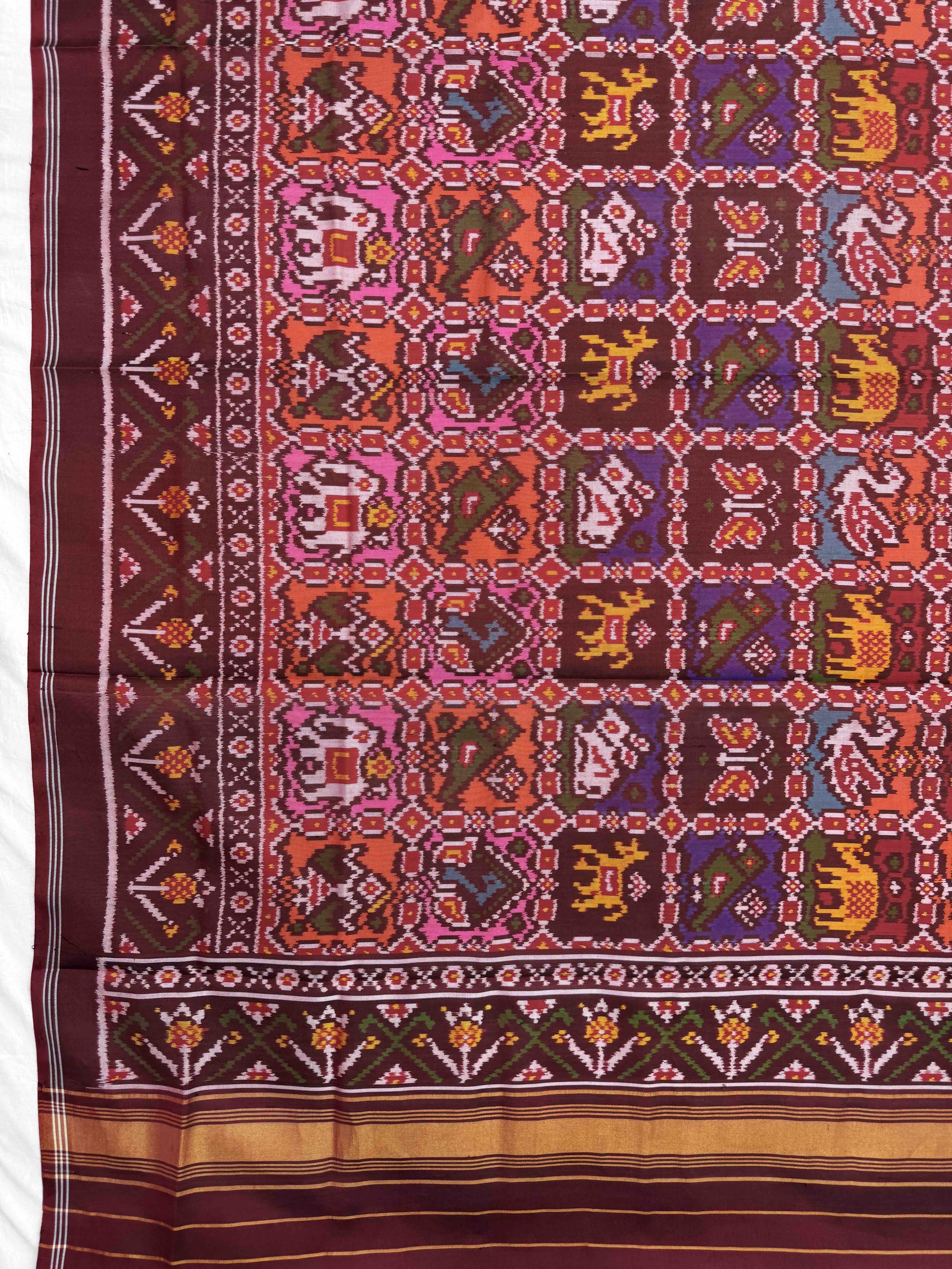 Dark Maroon Narikunj Semi Double Ikat Patola Dupatta