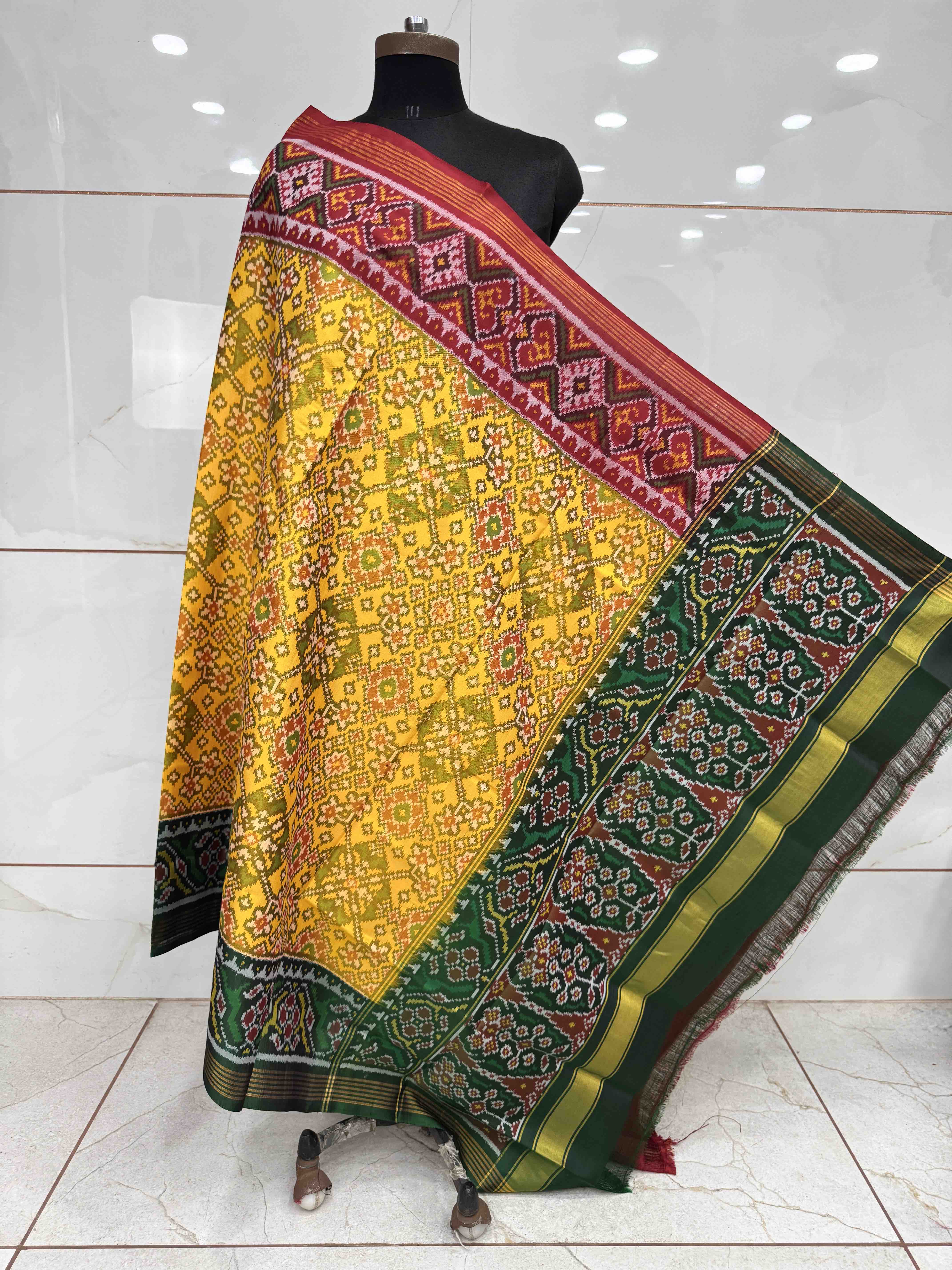 Yellow Navratan Ganga Jamuna Semi Double Ikat Patola Dupatta