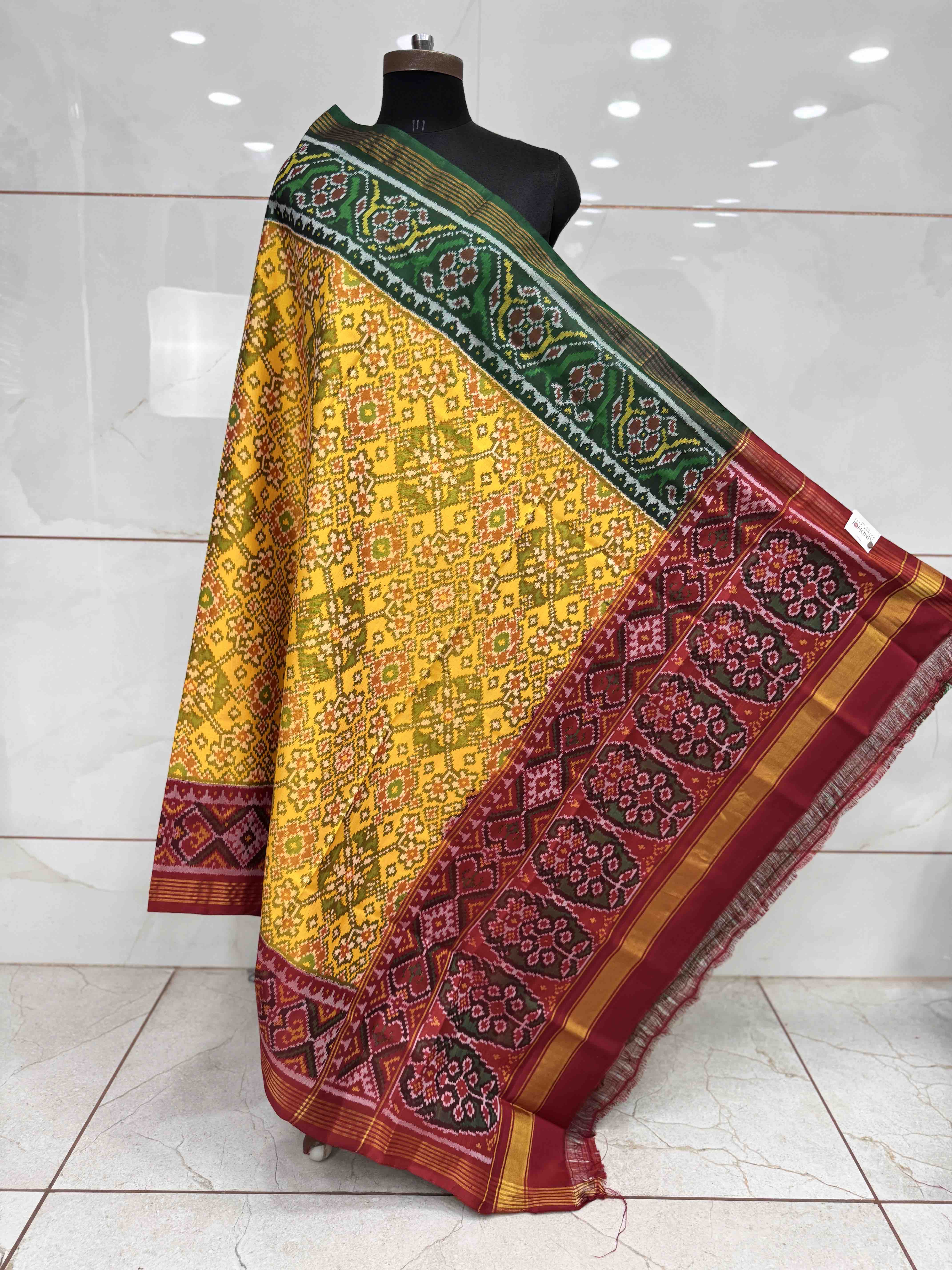 Yellow Navratan Ganga Jamuna Semi Double Ikat Patola Dupatta