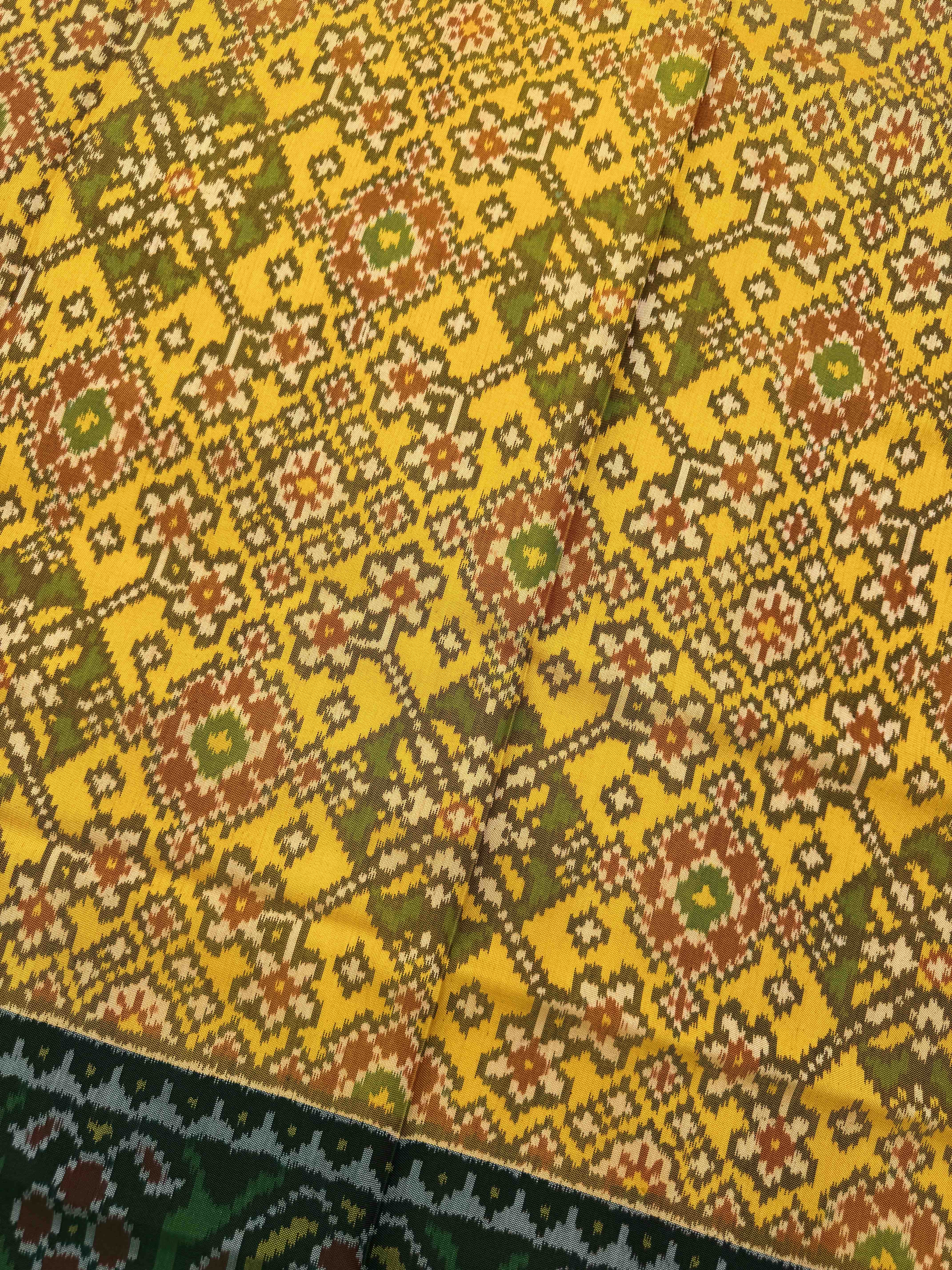 Yellow Navratan Ganga Jamuna Semi Double Ikat Patola Dupatta