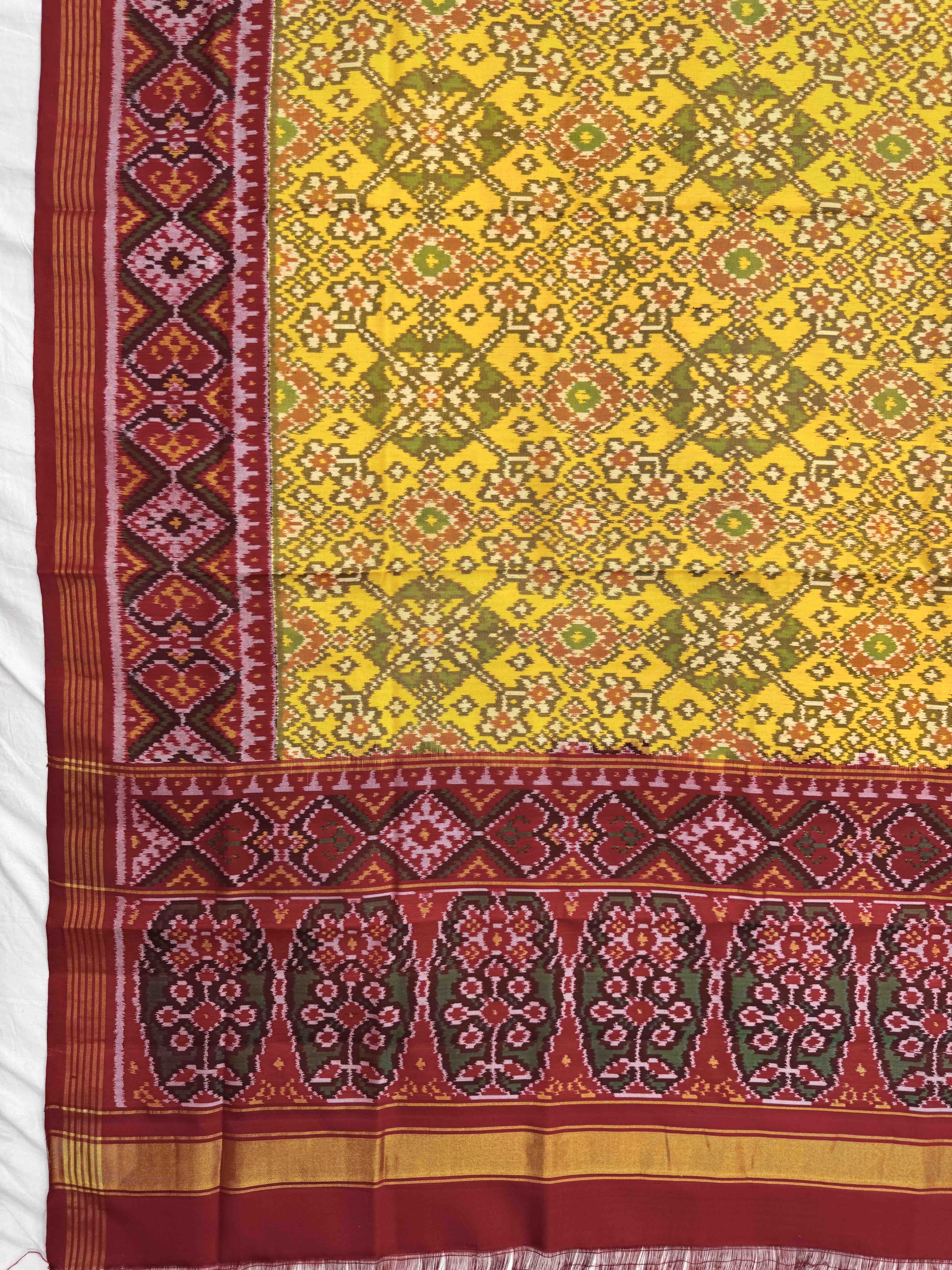 Yellow Navratan Ganga Jamuna Semi Double Ikat Patola Dupatta