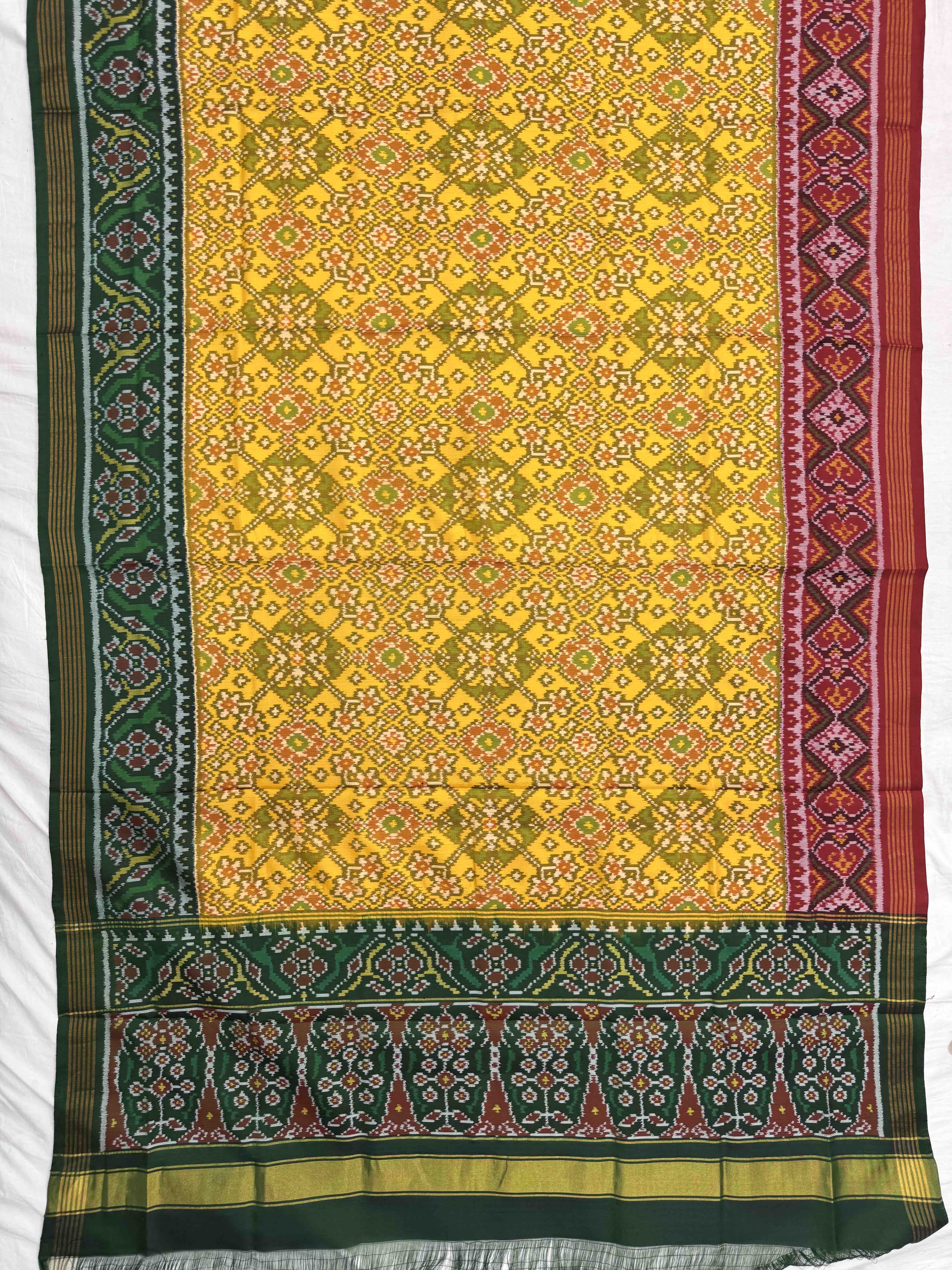 Yellow Navratan Ganga Jamuna Semi Double Ikat Patola Dupatta