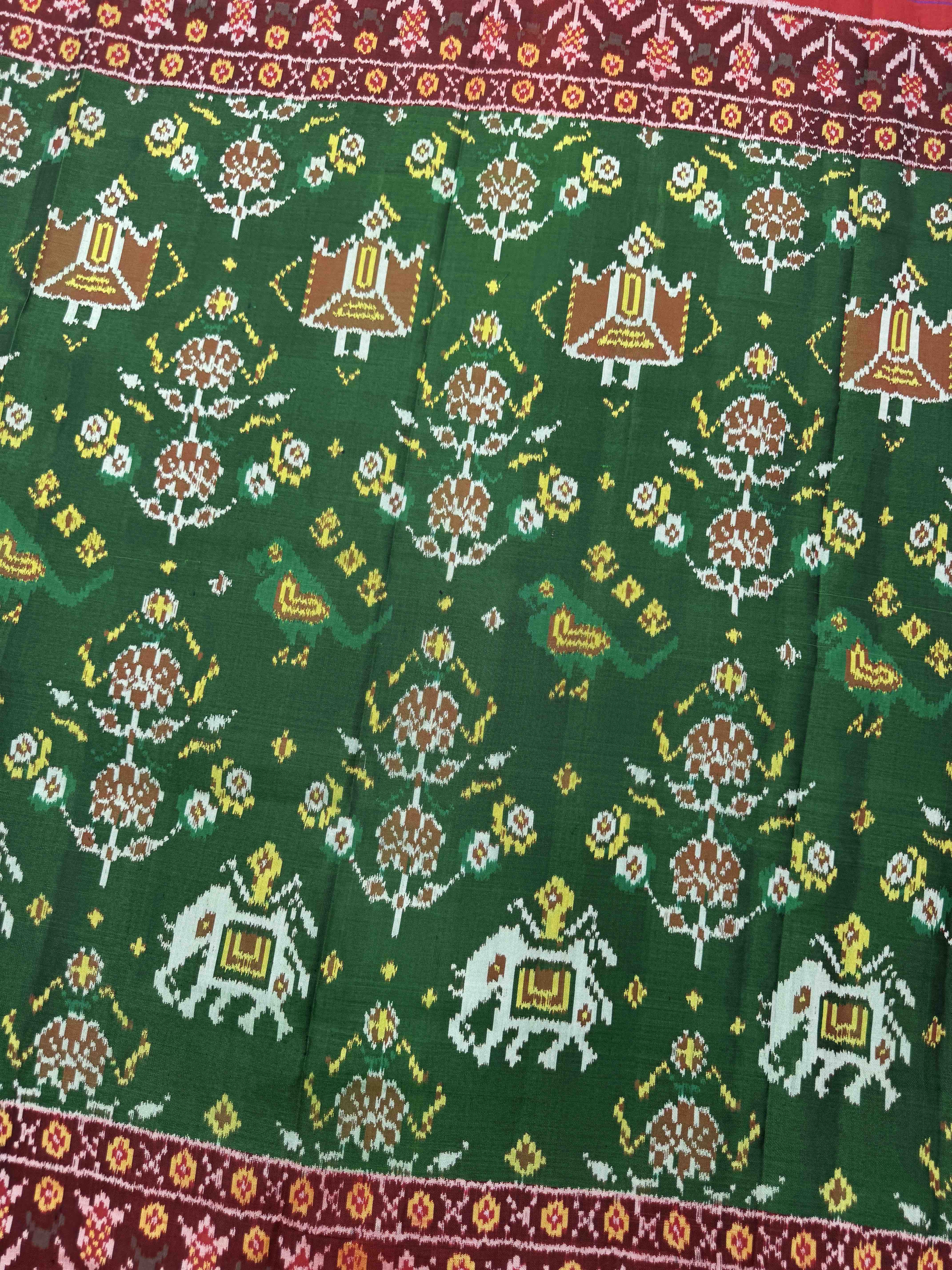 Red & Green Narikunj Semi Double Ikat Patola Dupatta