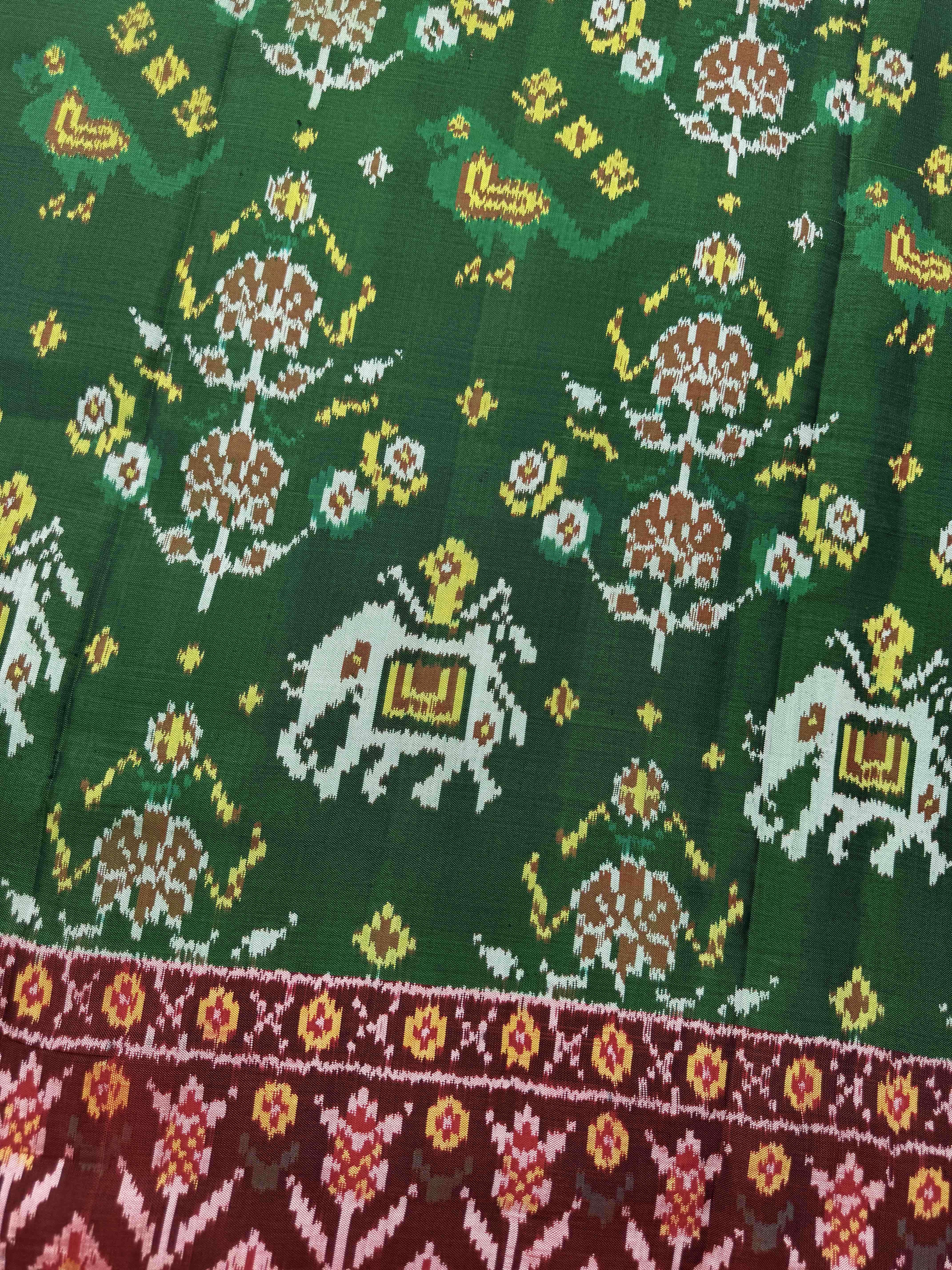 Red & Green Narikunj Semi Double Ikat Patola Dupatta