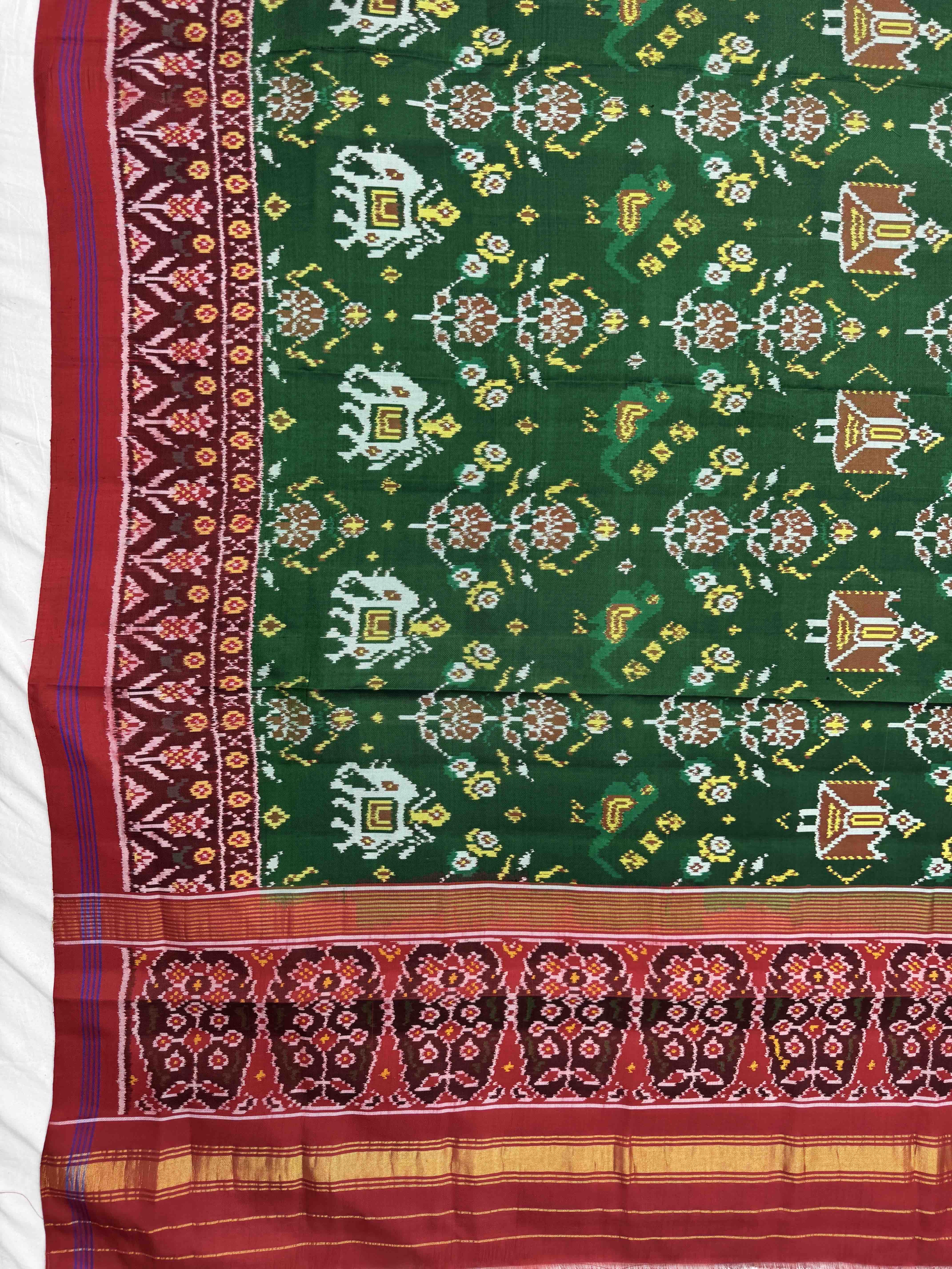Red & Green Narikunj Semi Double Ikat Patola Dupatta