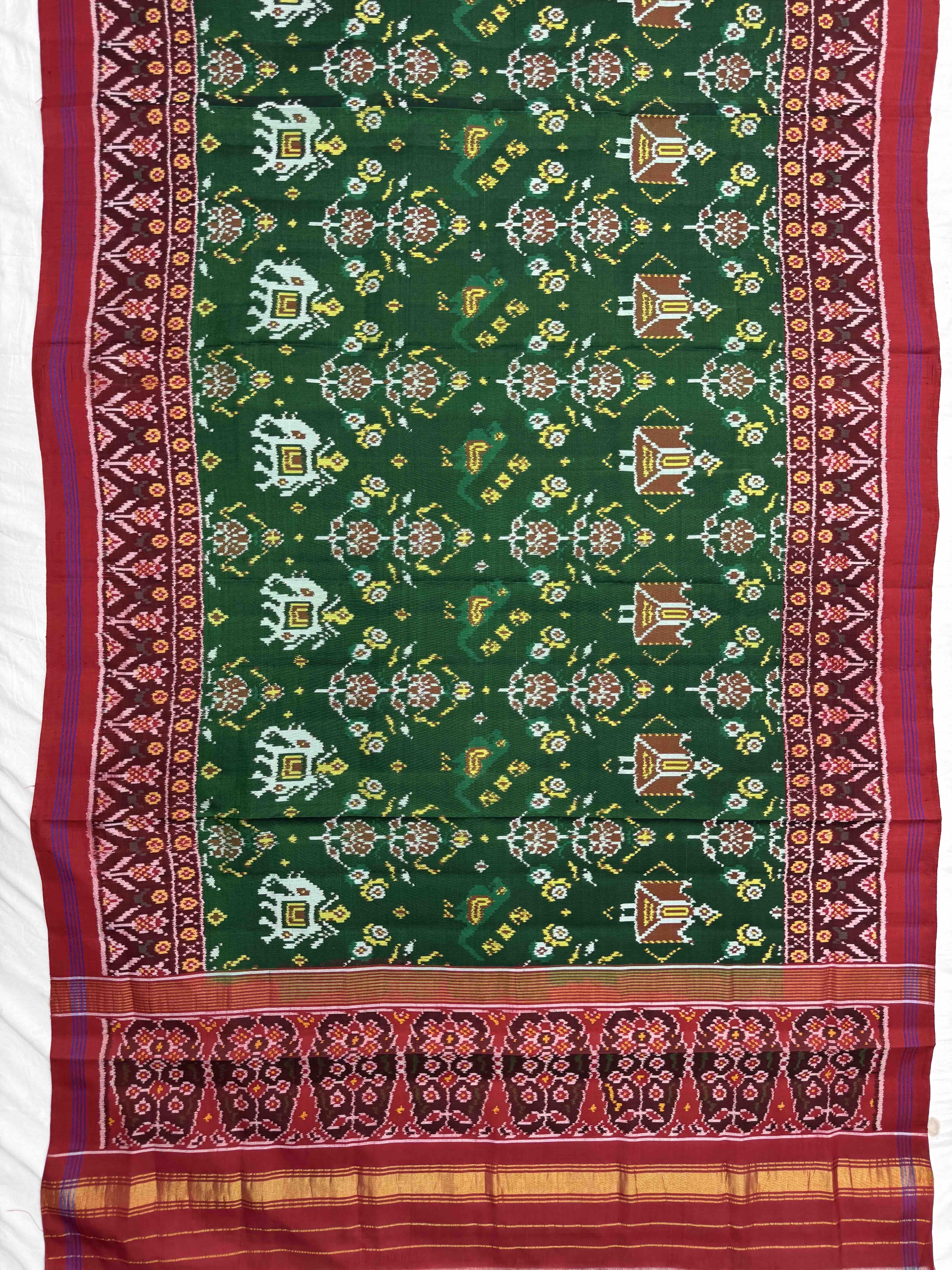 Red & Green Narikunj Semi Double Ikat Patola Dupatta