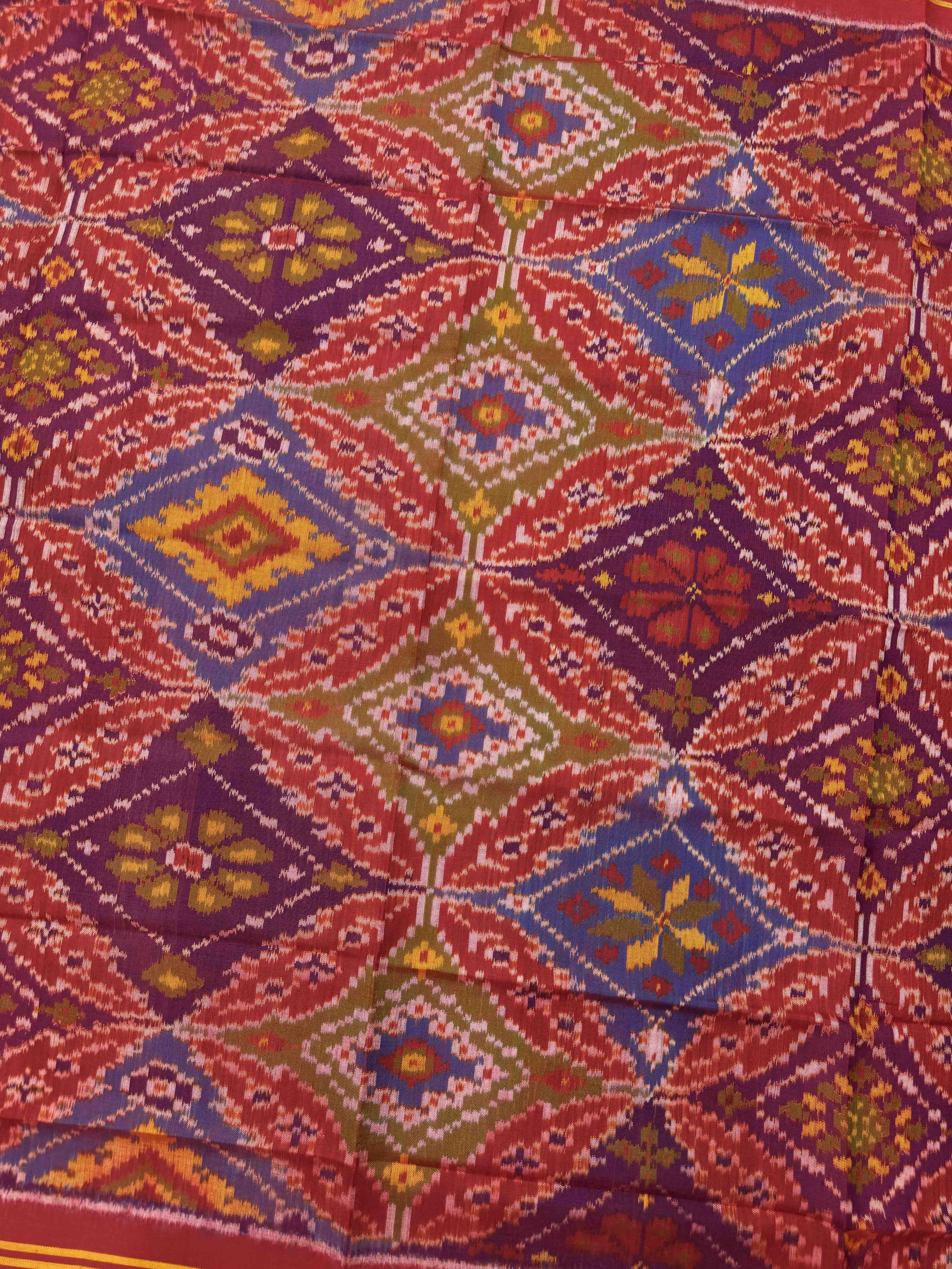 Red Multicolor Fancy Panchanda Semi Double Ikat Patola Dupatta