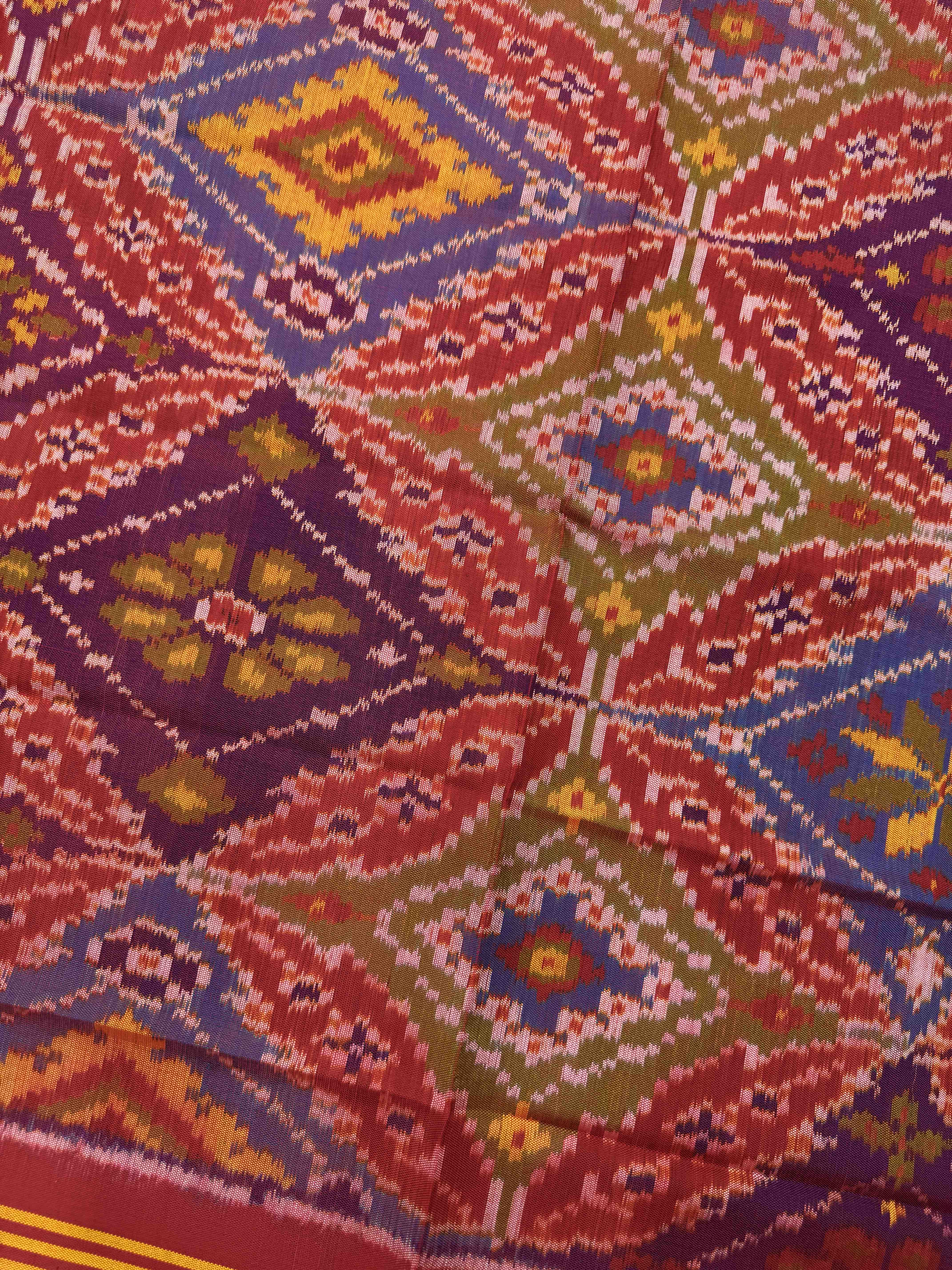 Red Multicolor Fancy Panchanda Semi Double Ikat Patola Dupatta
