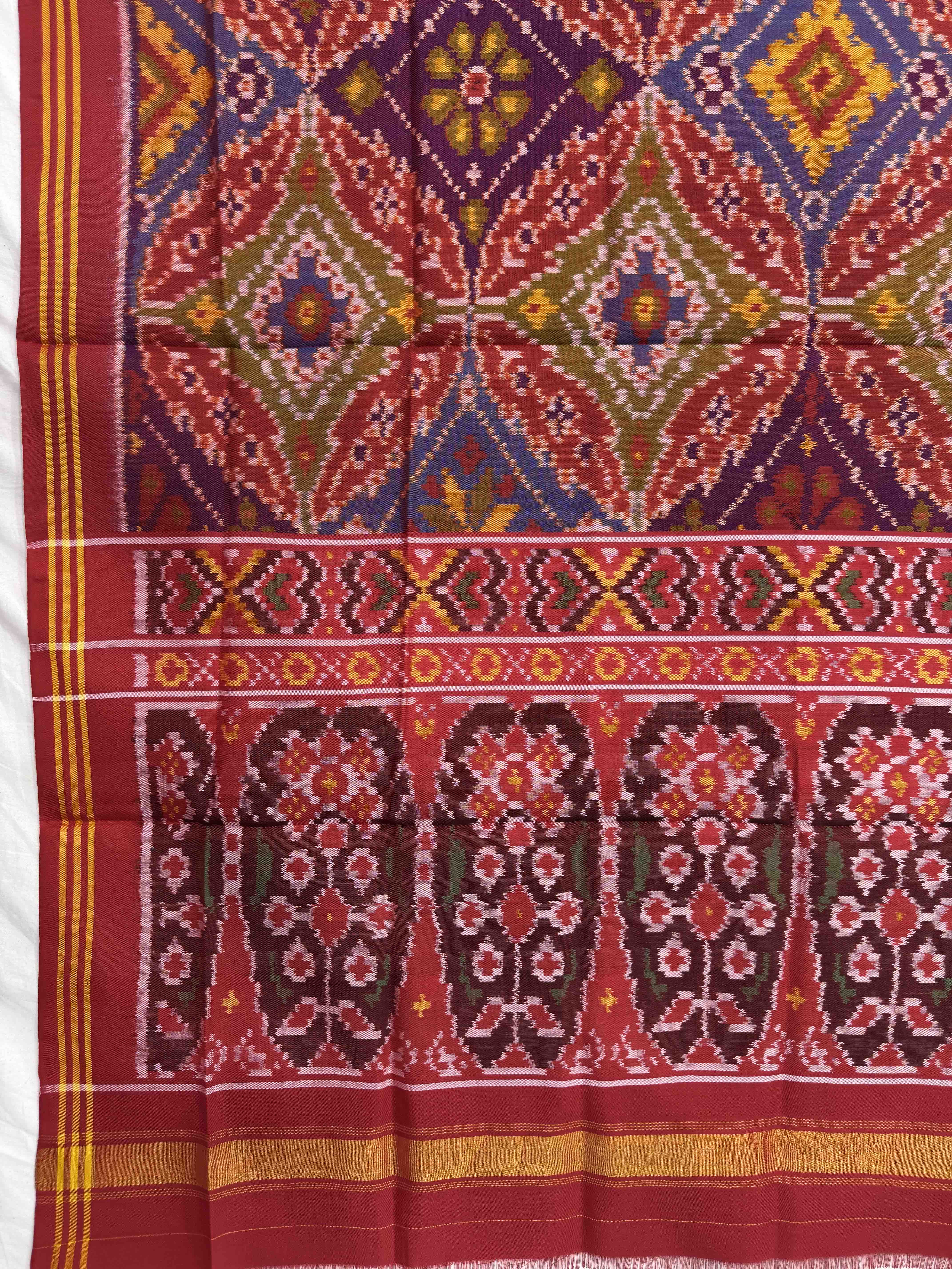 Red Multicolor Fancy Panchanda Semi Double Ikat Patola Dupatta