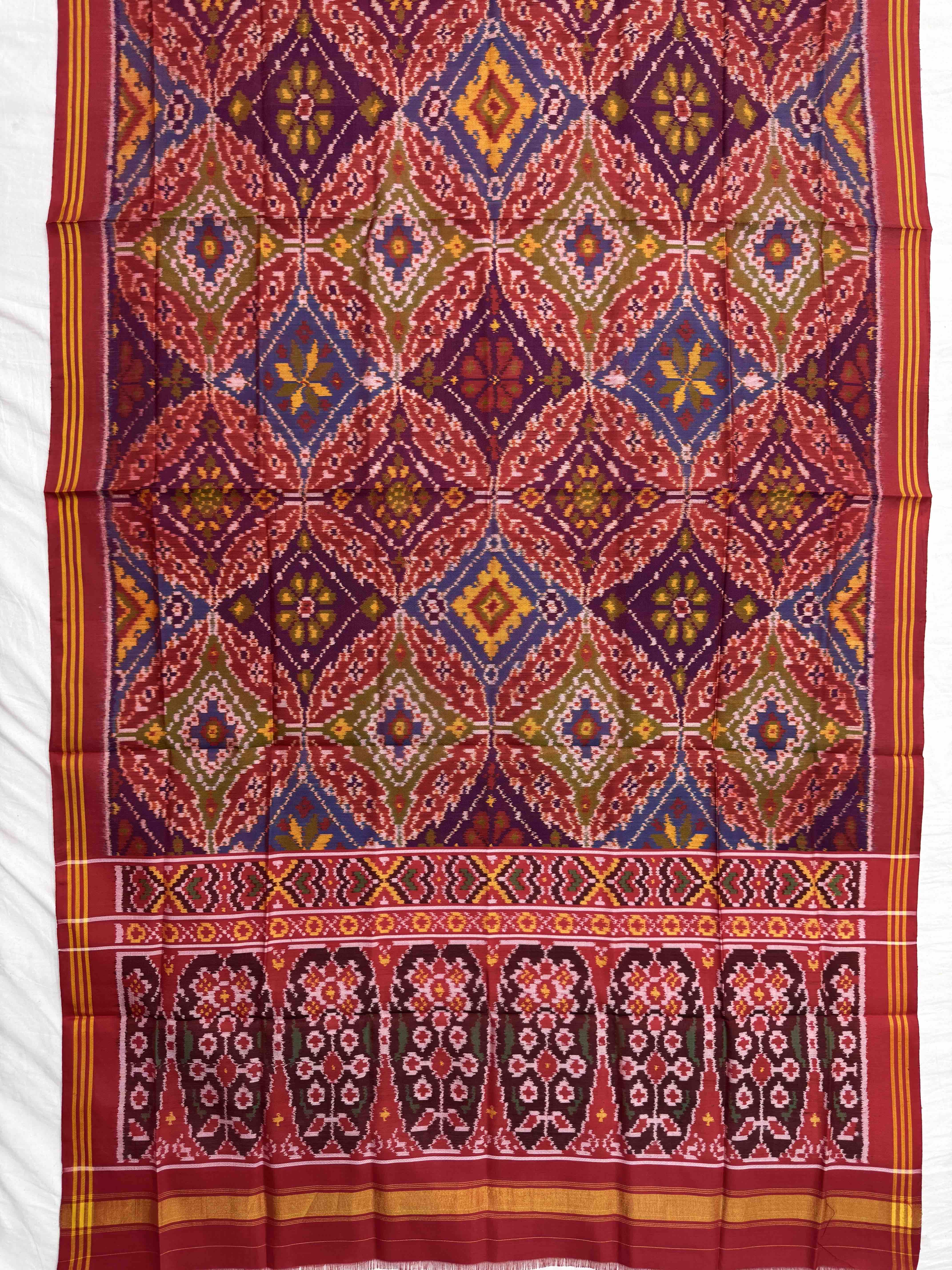 Red Multicolor Fancy Panchanda Semi Double Ikat Patola Dupatta