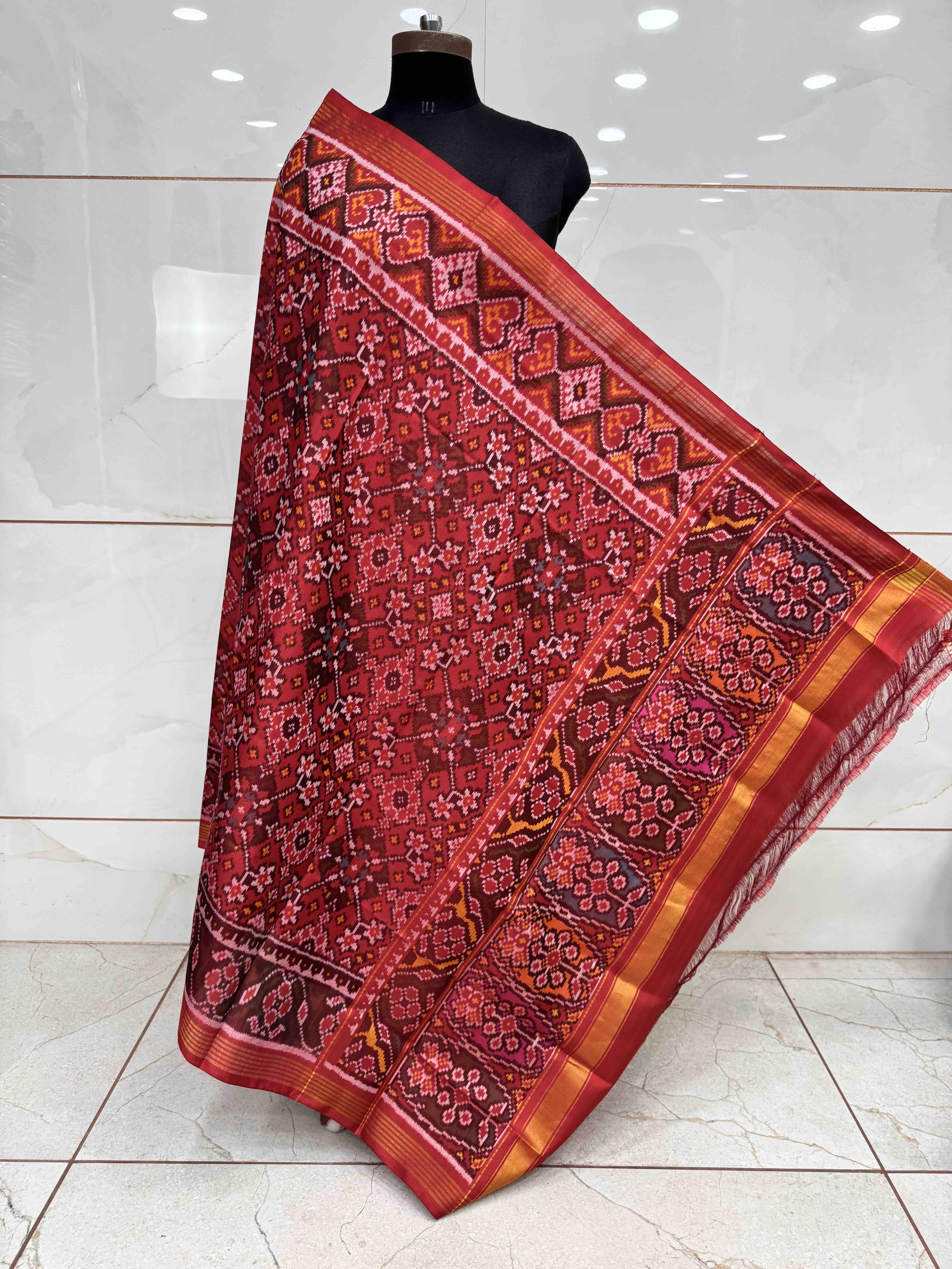 Red Navratan With Multicolor Pallu Semi Double Ikat Patola Dupatta