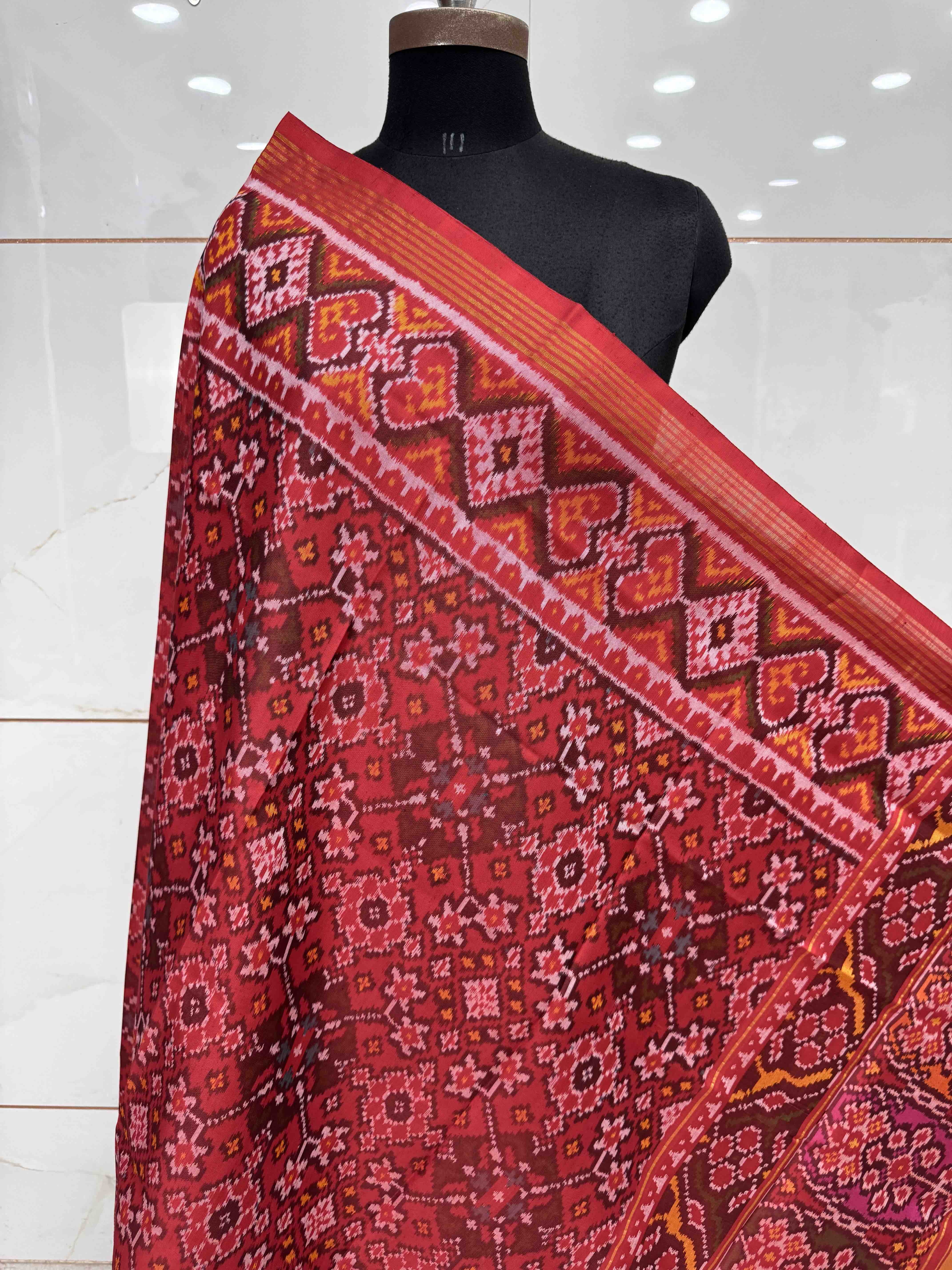 Red Navratan With Multicolor Pallu Semi Double Ikat Patola Dupatta