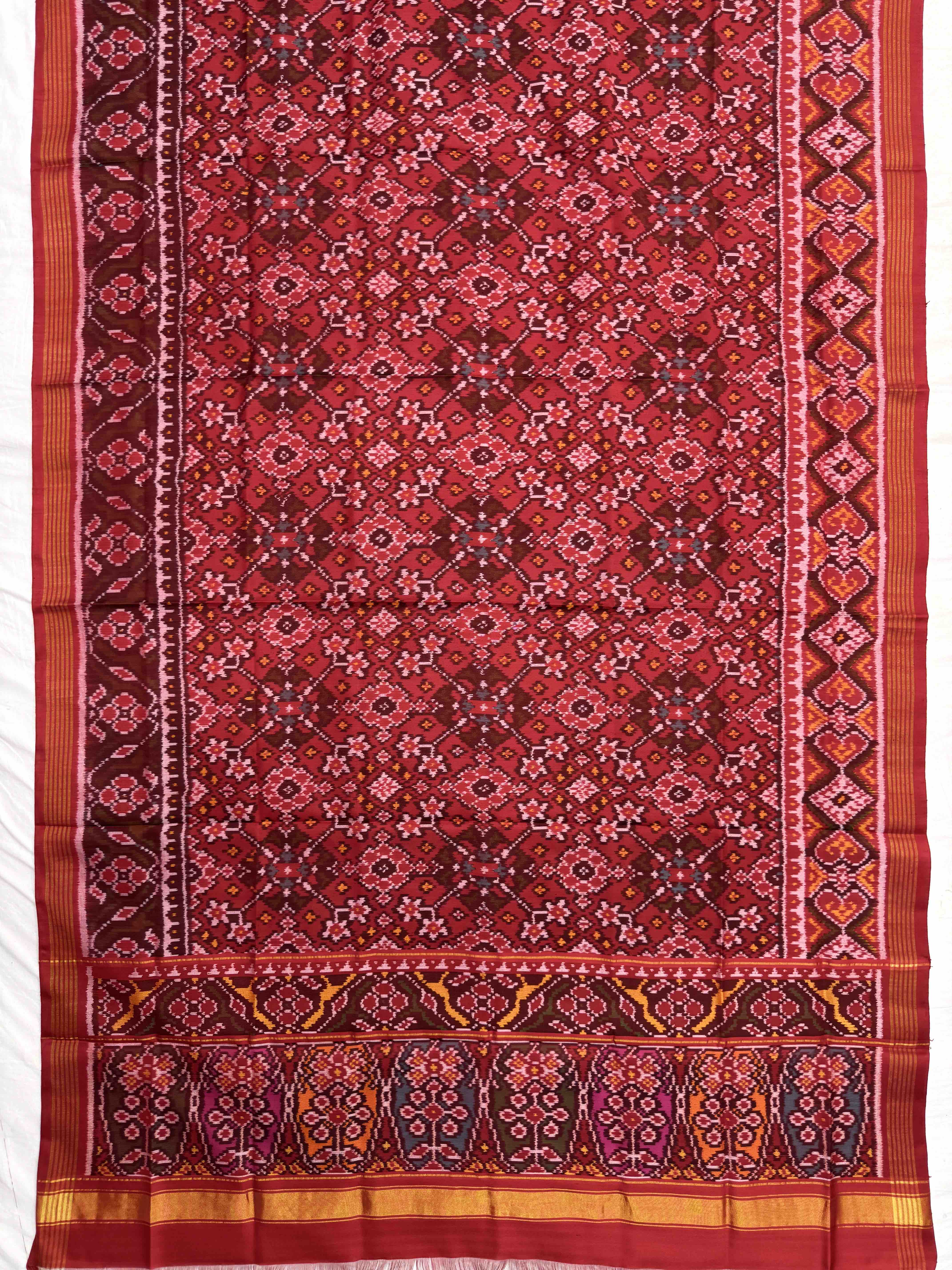 Red Navratan With Multicolor Pallu Semi Double Ikat Patola Dupatta