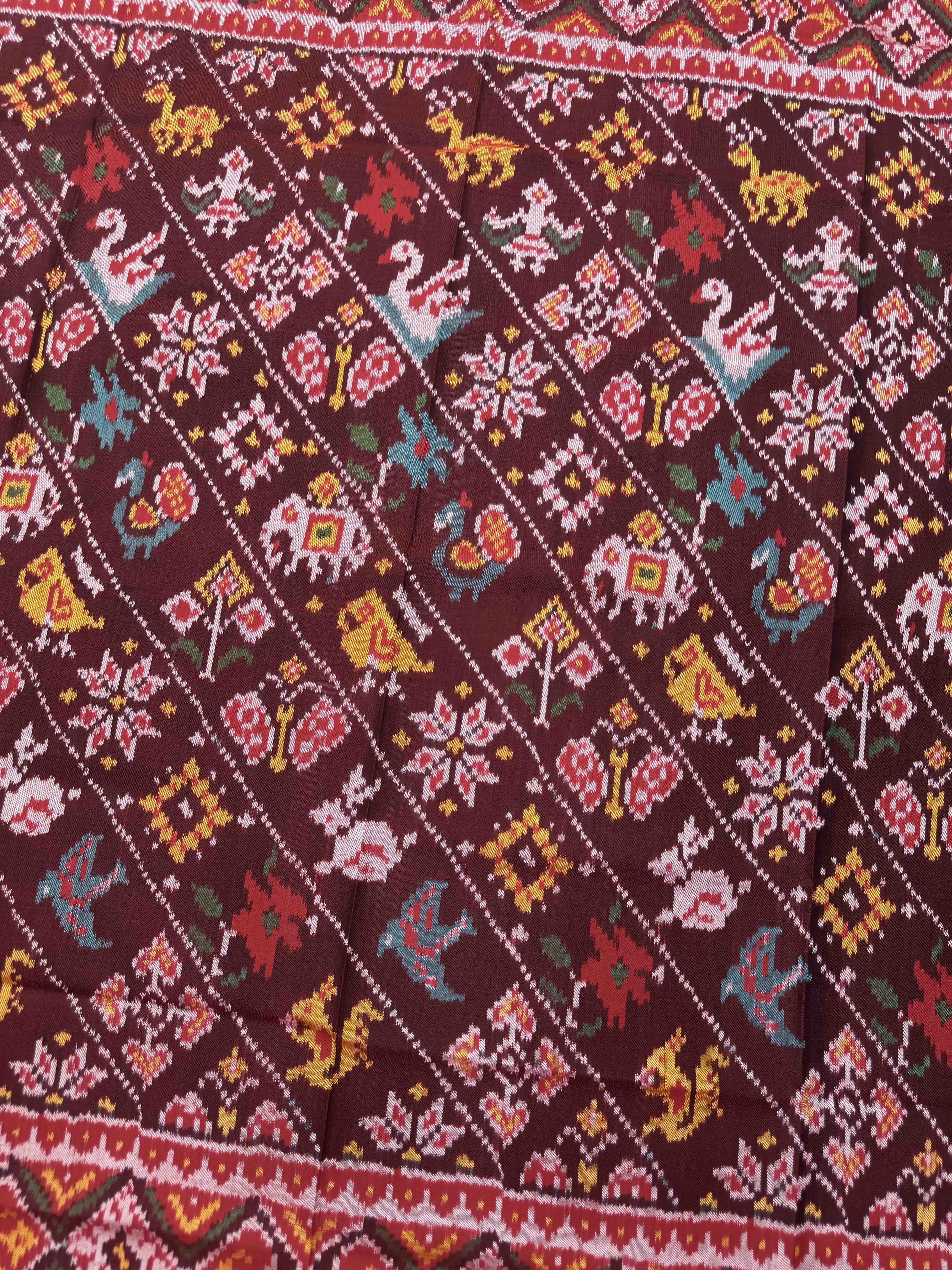 Red & Maroon Narikunj Semi Double Ikat Patola Dupatta
