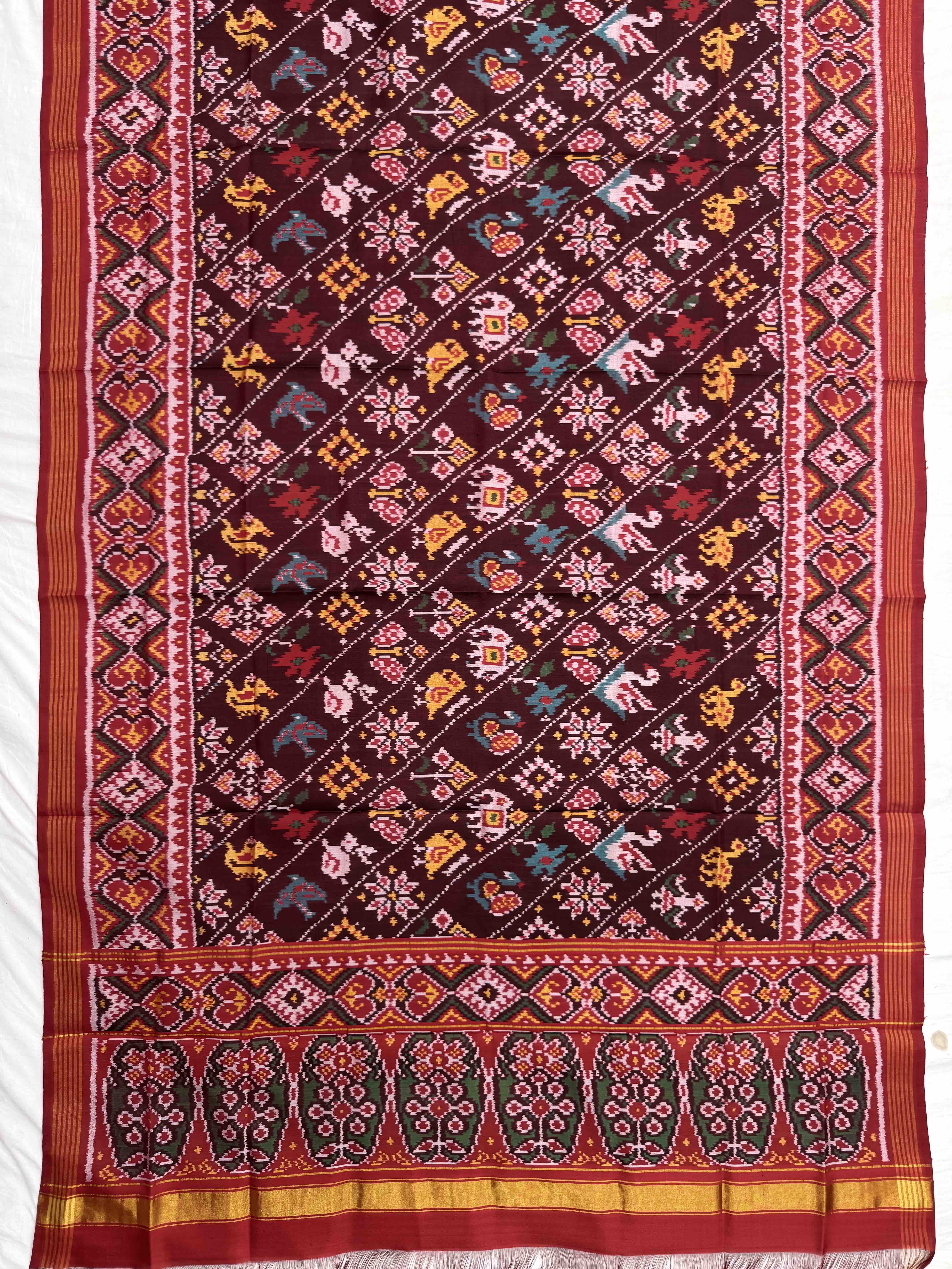 Red & Maroon Narikunj Semi Double Ikat Patola Dupatta
