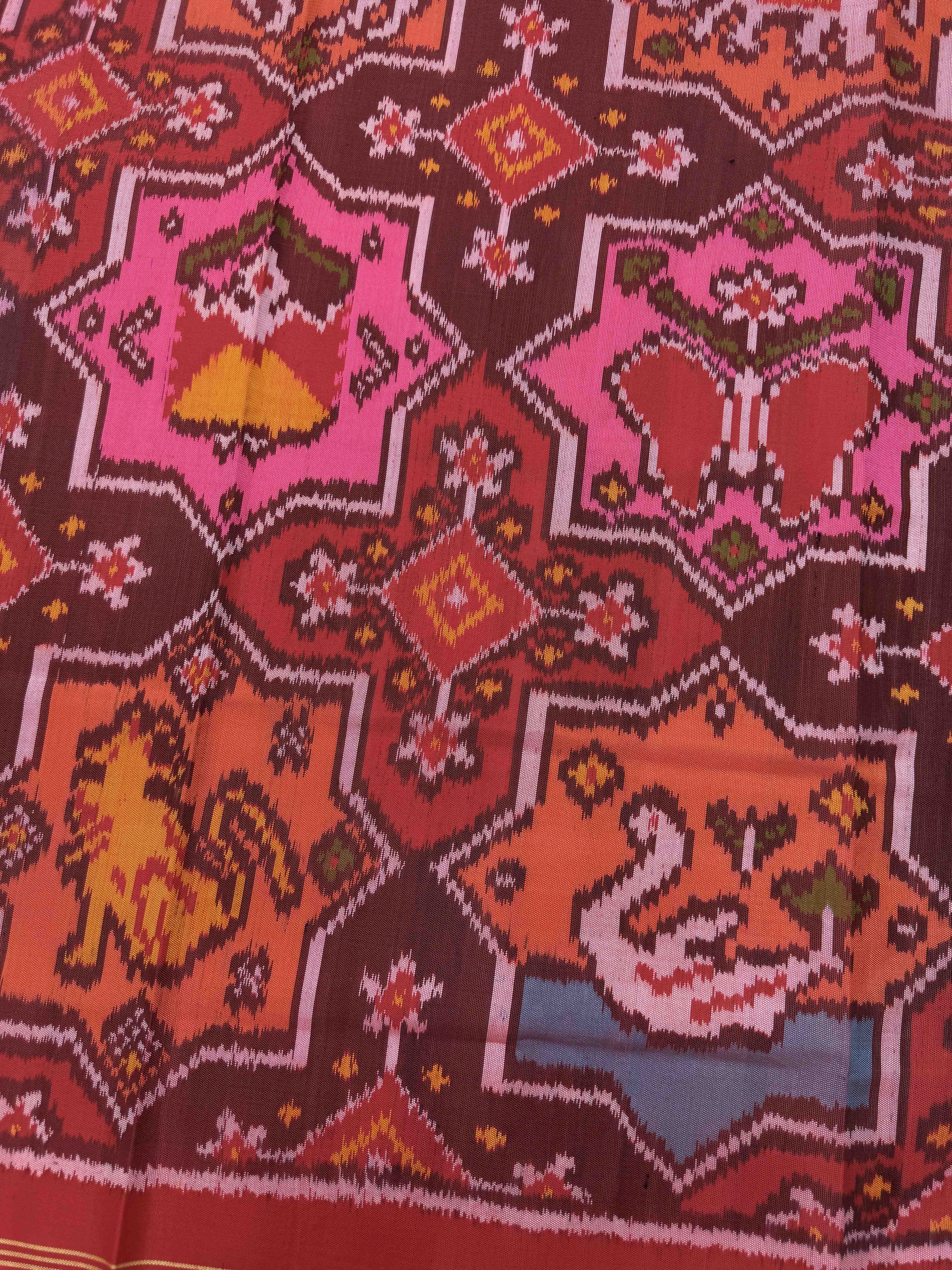 Red & Milticolor Star Naikunj Semi Double Ikat Patola Dupatta