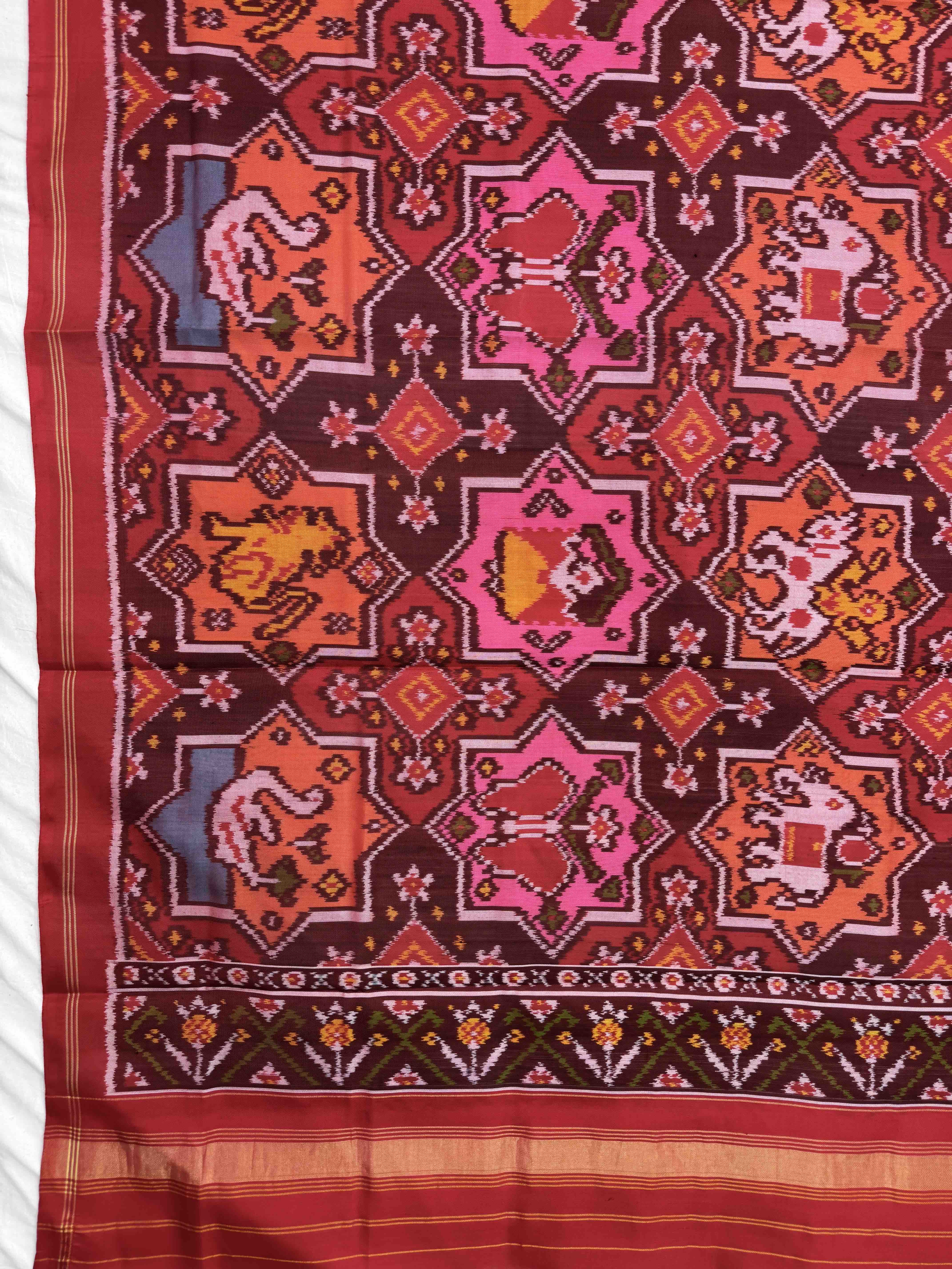 Red & Milticolor Star Naikunj Semi Double Ikat Patola Dupatta