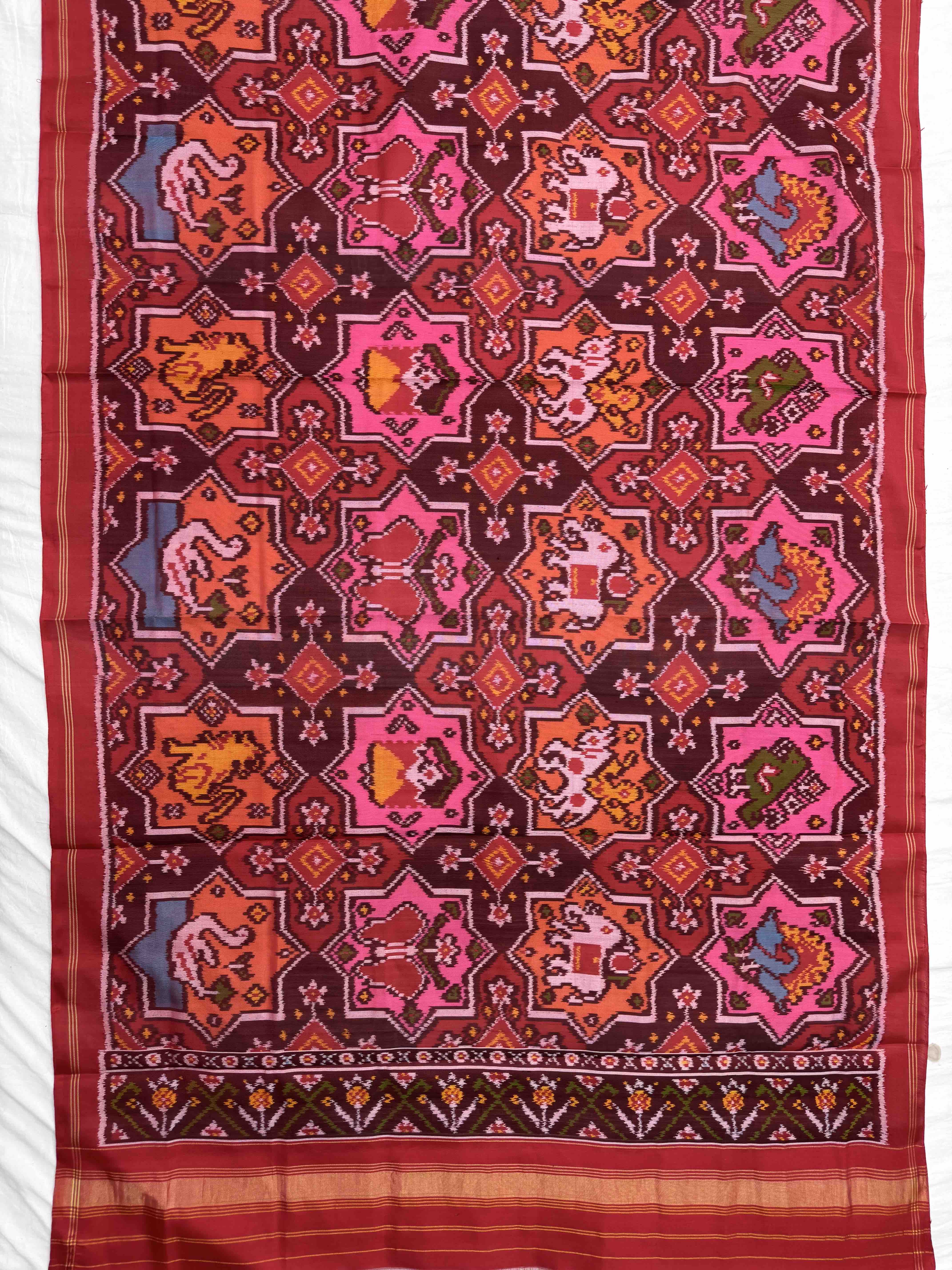 Red & Milticolor Star Naikunj Semi Double Ikat Patola Dupatta