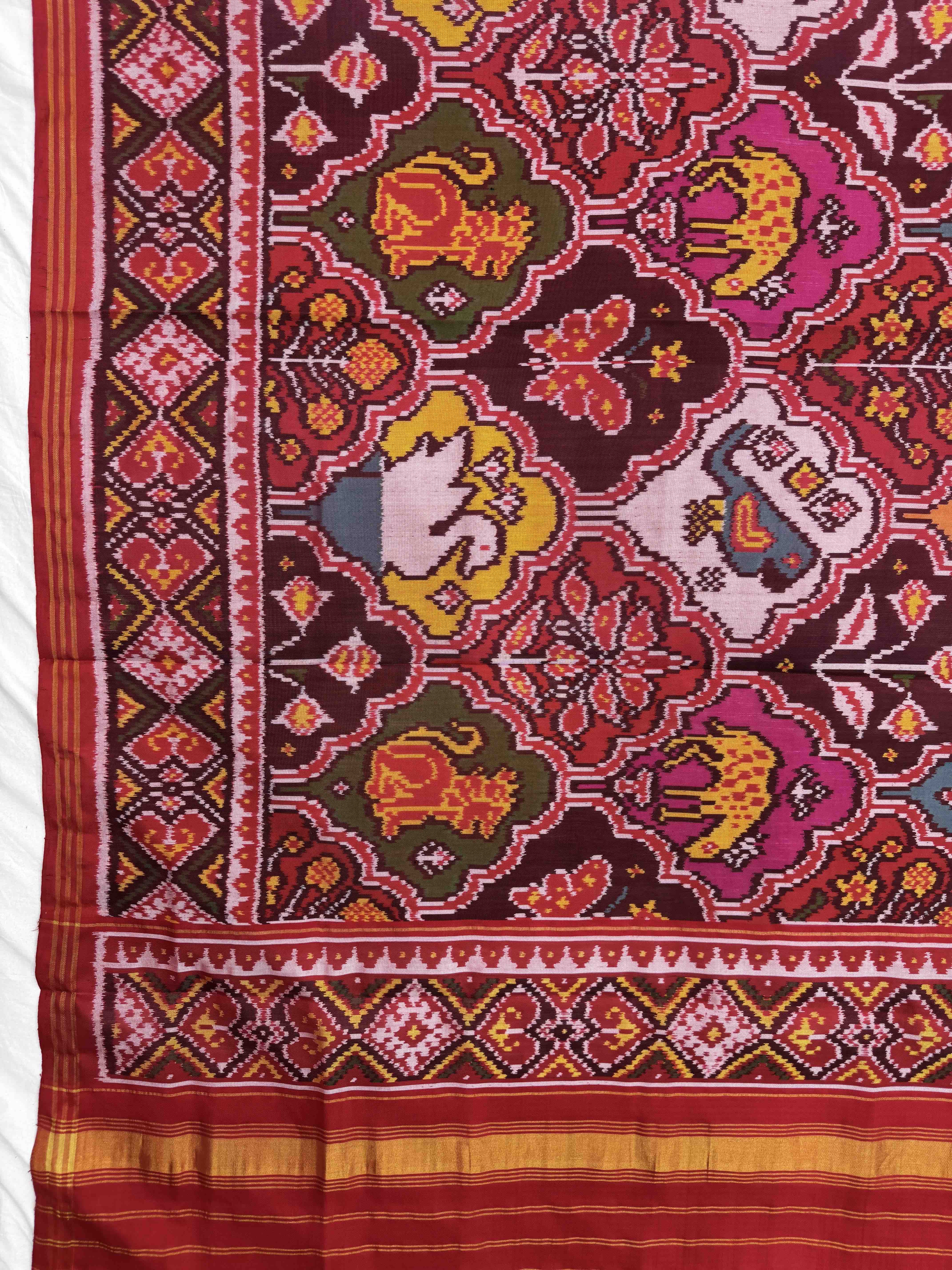 Red & Multicolor Narikunj Semi Double Ikat Patola Dupatta