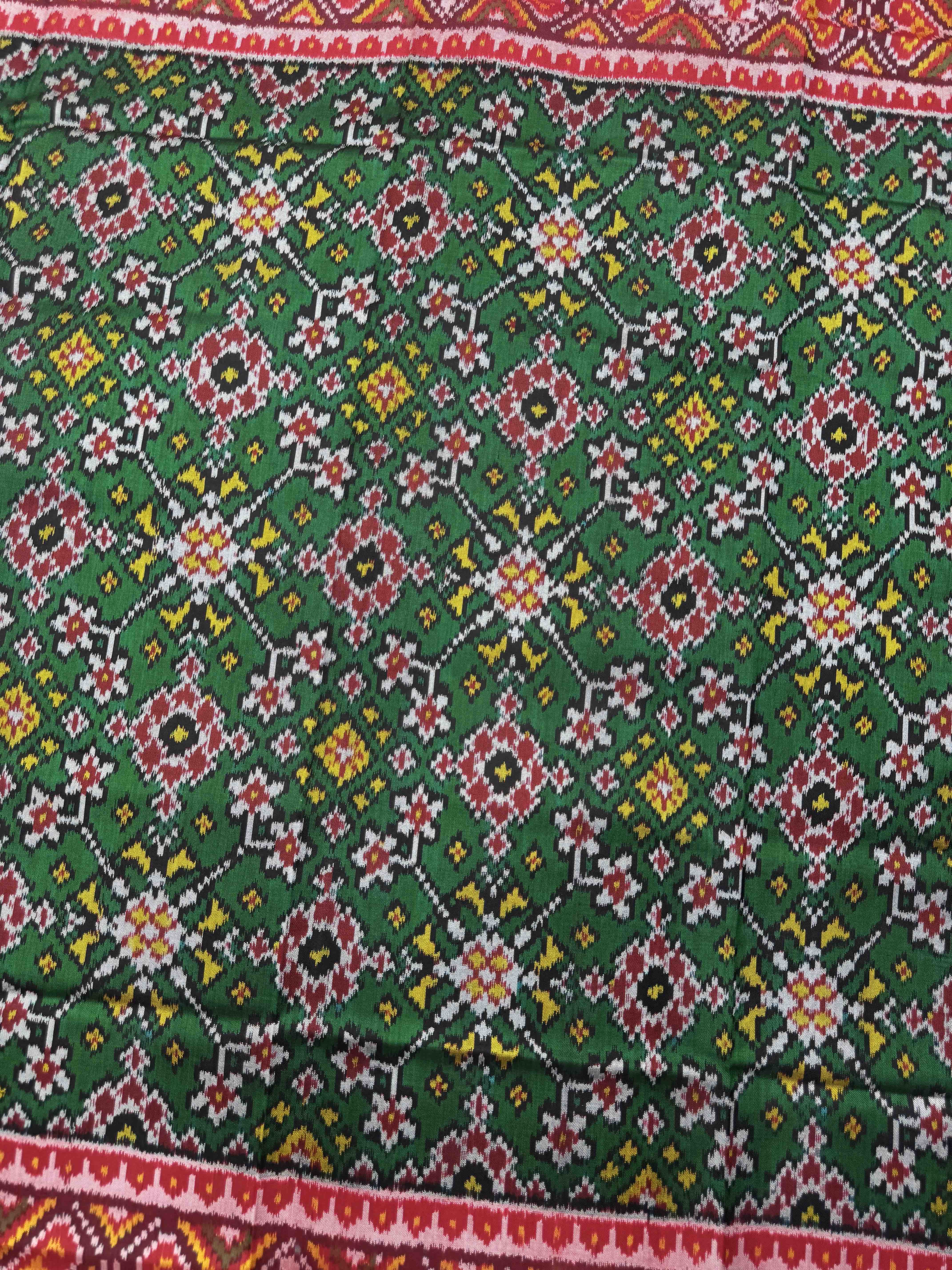 Red & Green Navratan Semi Double Ikat Patola Dupatta