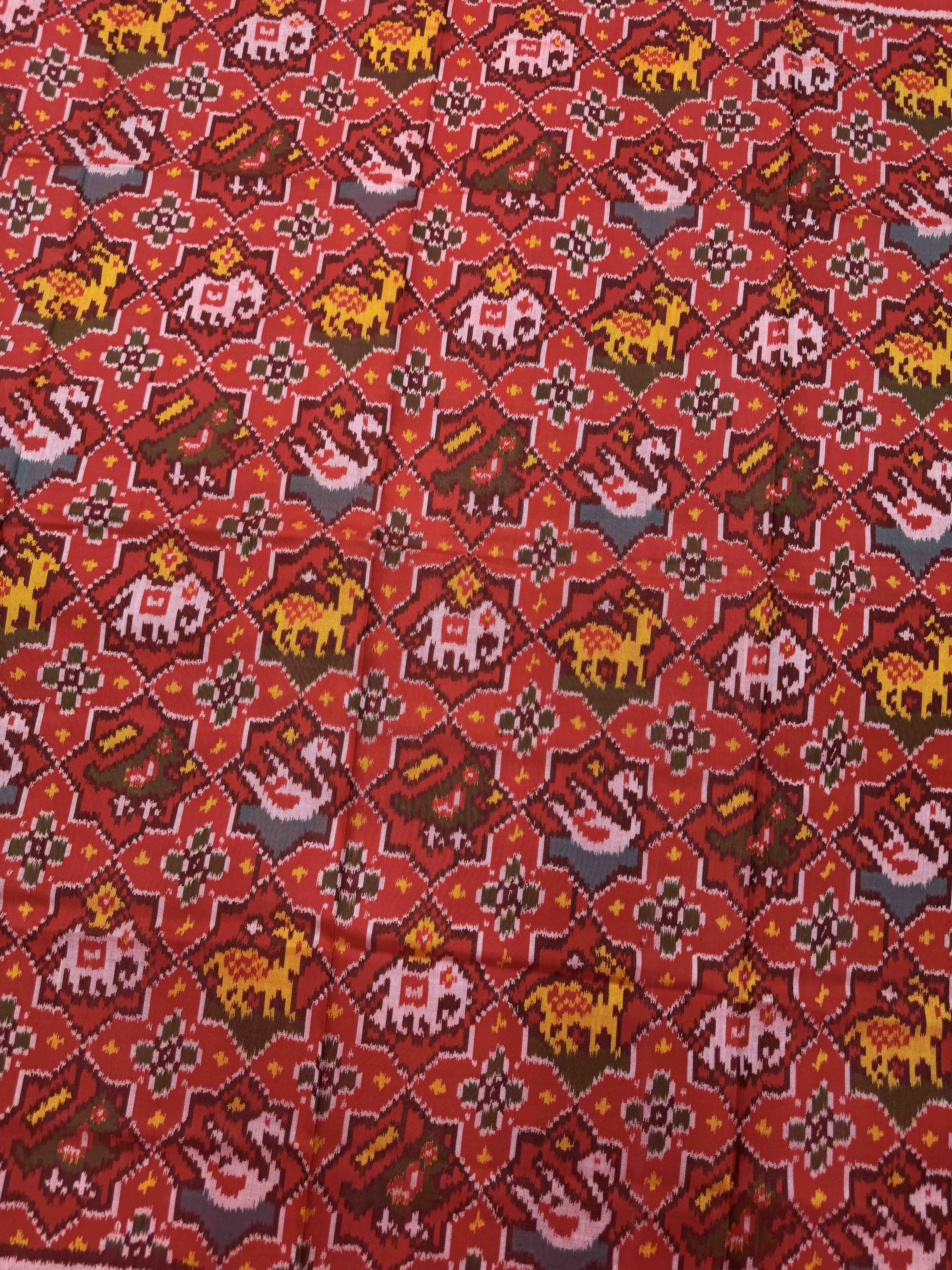 Crimson Red Small Star Narikunj Semi Double Ikat Patola Dupatta