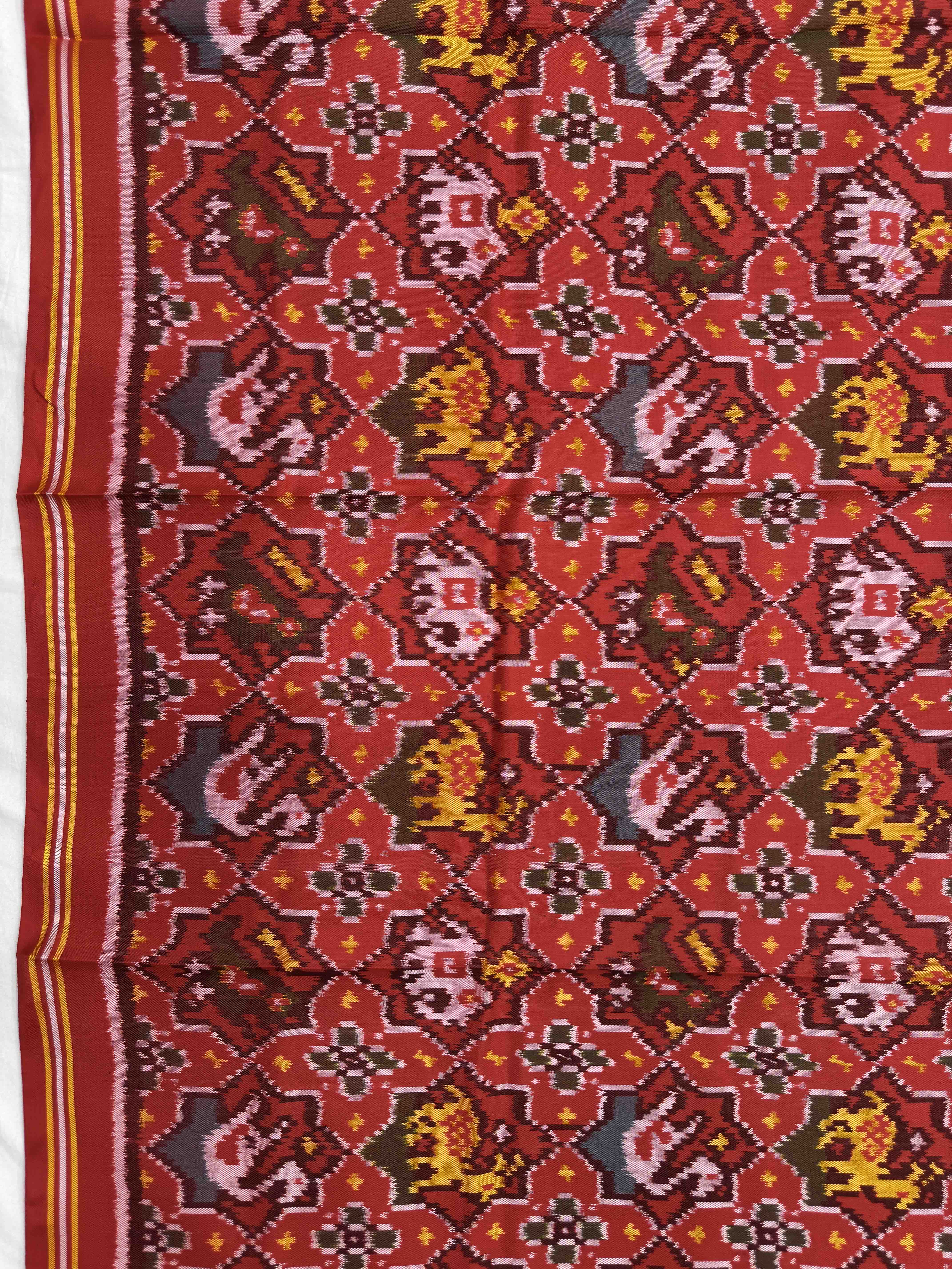 Crimson Red Small Star Narikunj Semi Double Ikat Patola Dupatta