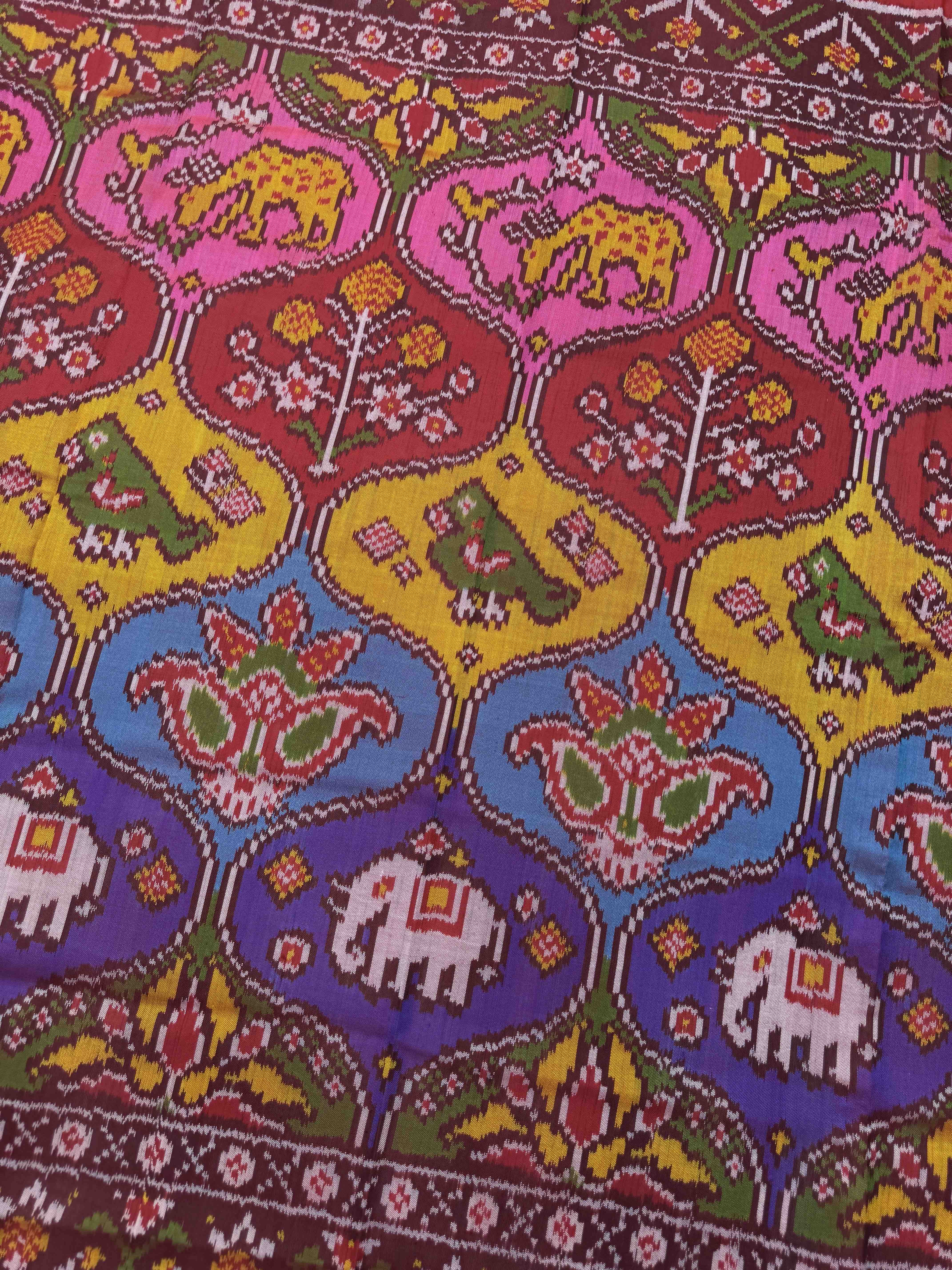 Red & Multicolor Matka Figure Motifs Semi Double Ikat Patola Dupatta