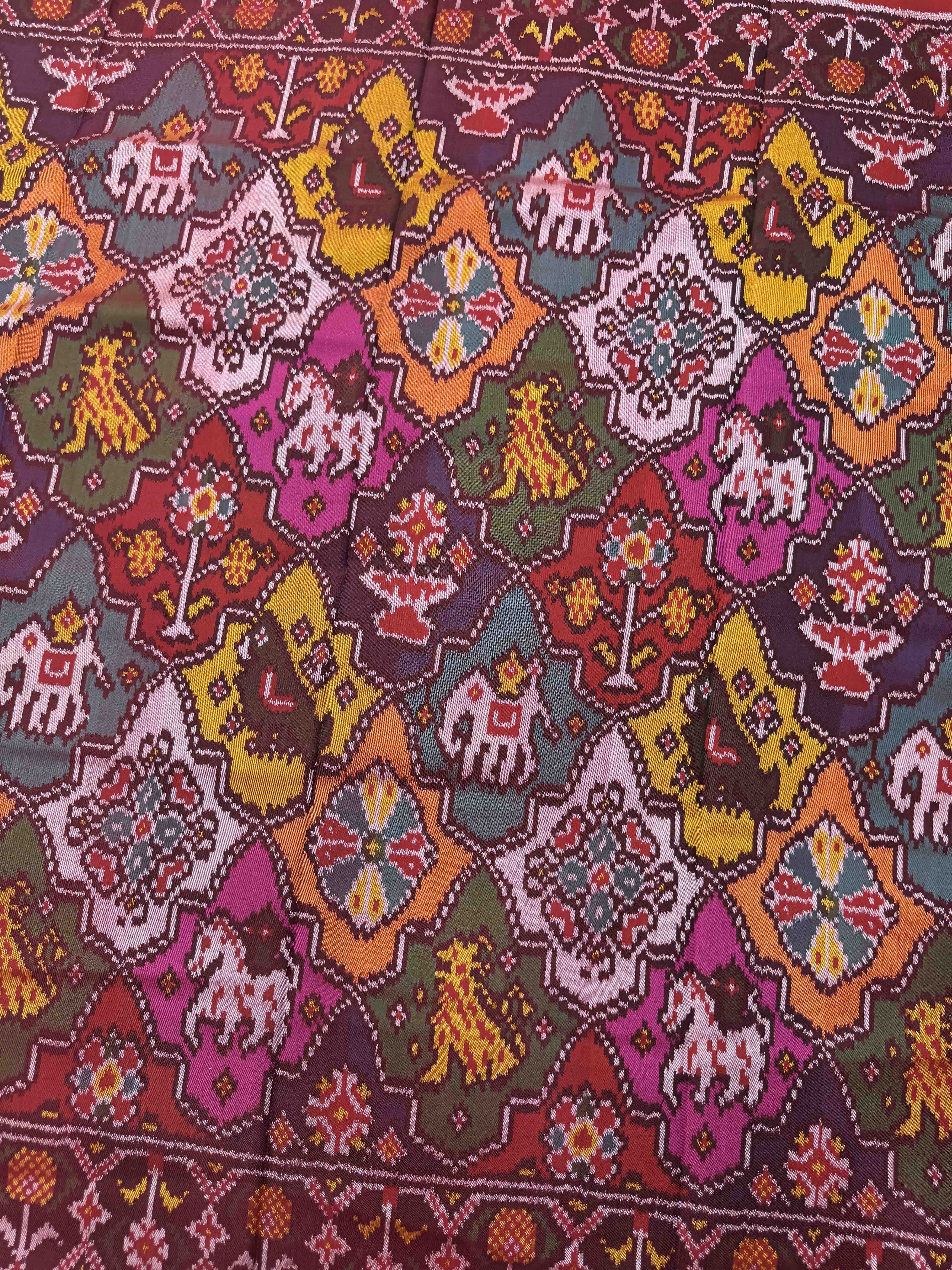 Red & Multicolor Fancy Narikunj Semi Double Ikat Patola Dupatta