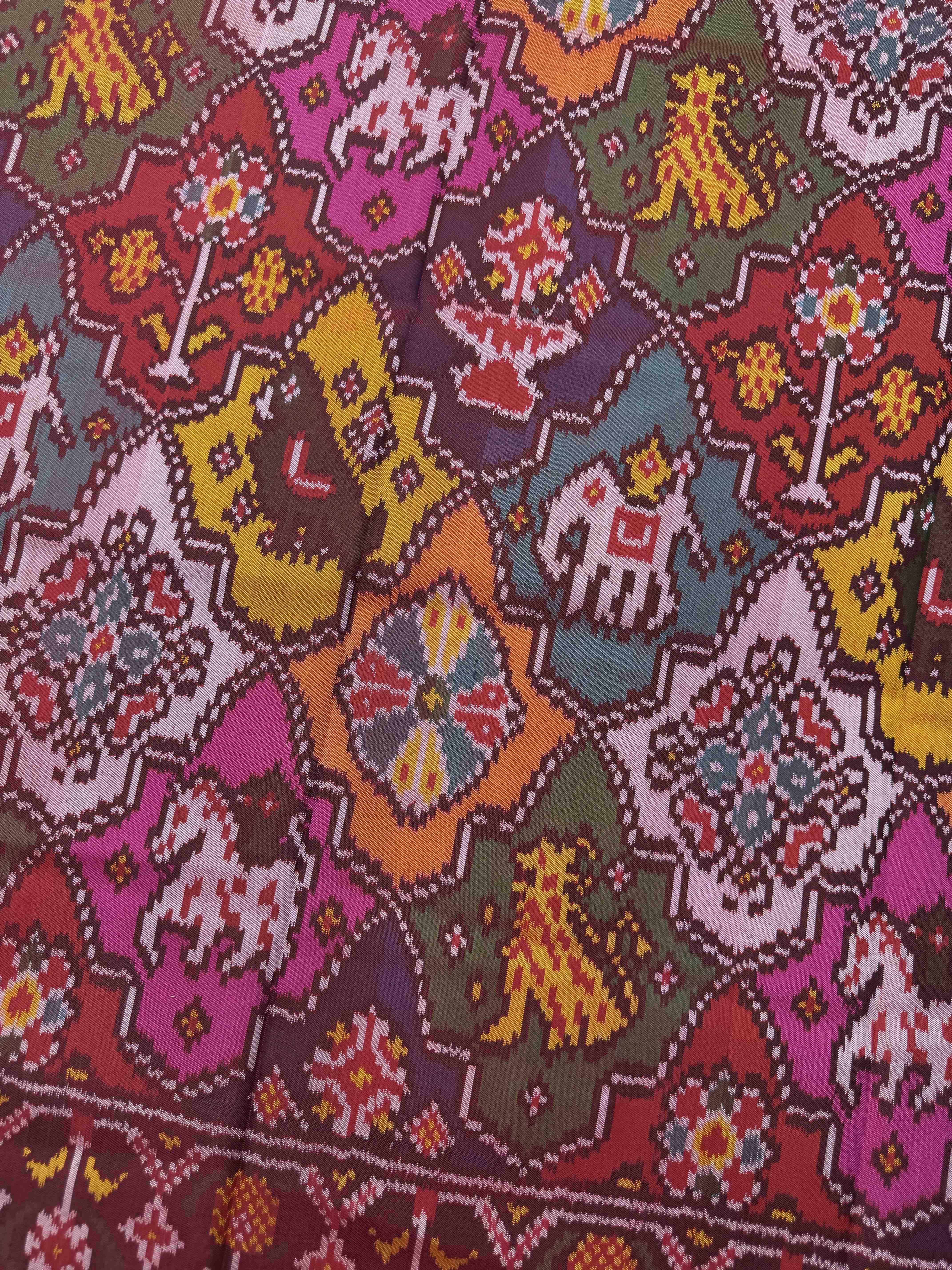Red & Multicolor Fancy Narikunj Semi Double Ikat Patola Dupatta