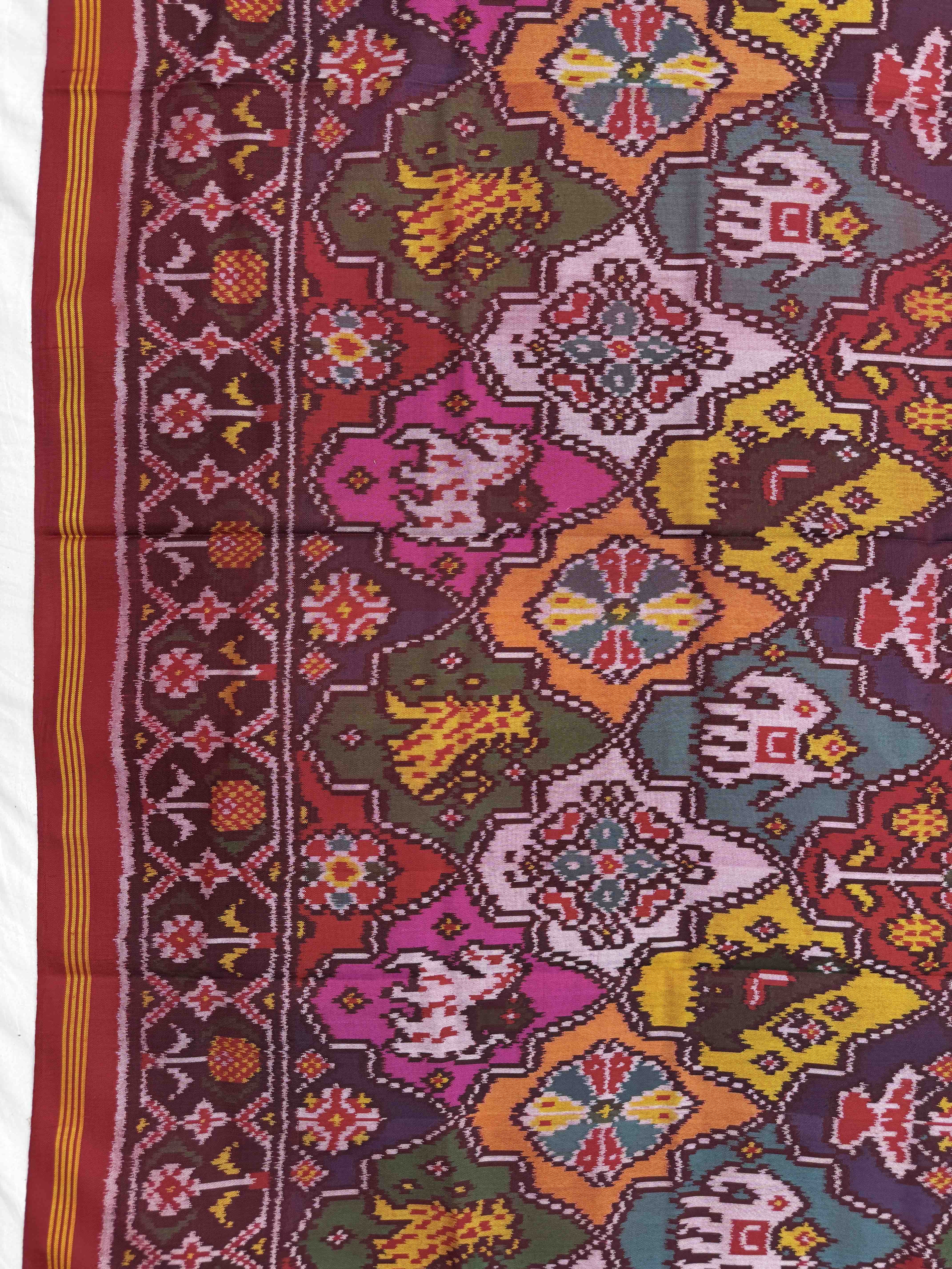Red & Multicolor Fancy Narikunj Semi Double Ikat Patola Dupatta