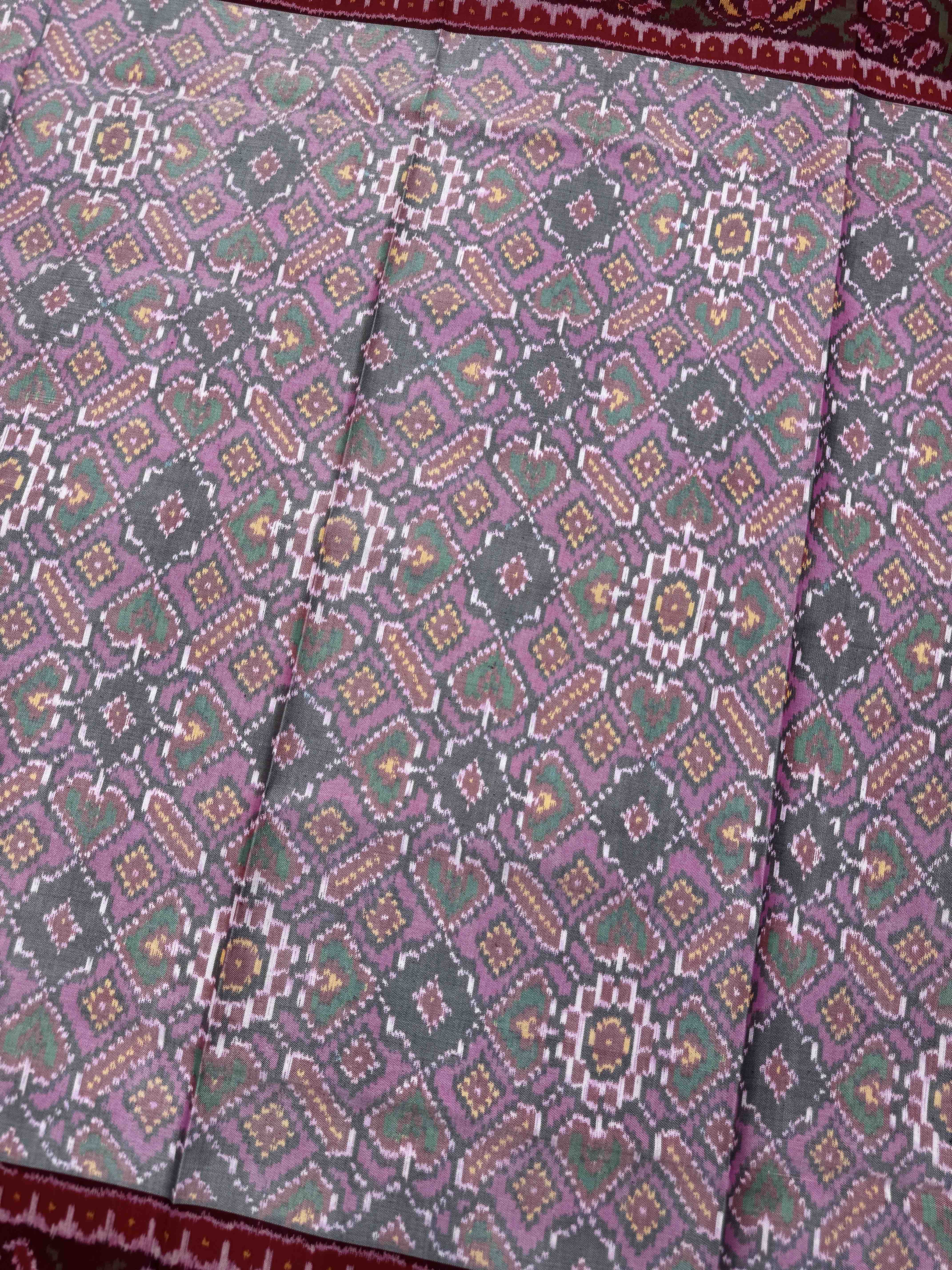 Red & Light Pink Manekchow Semi Double Ikat Patola Dupatta
