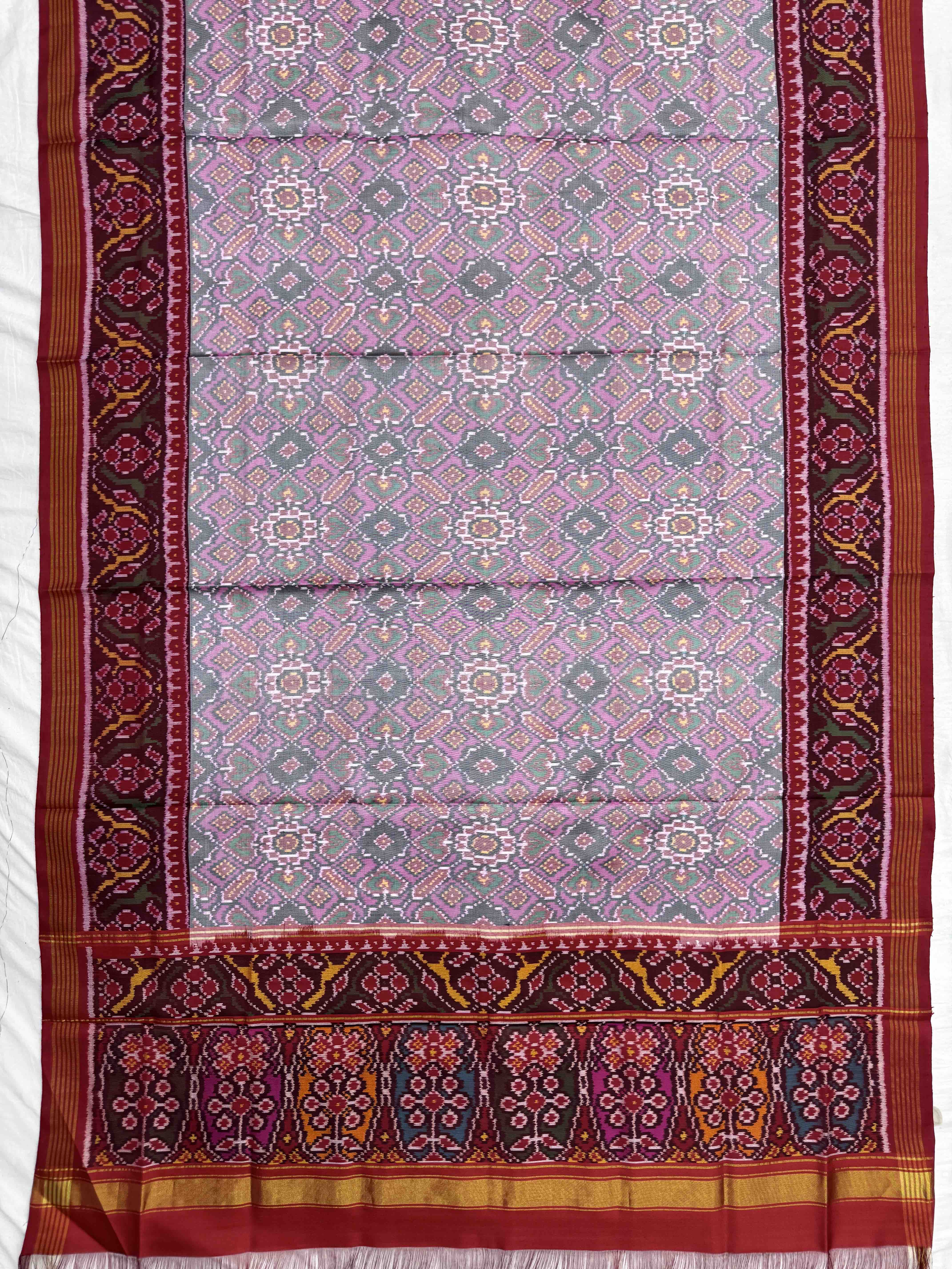 Red & Light Pink Manekchow Semi Double Ikat Patola Dupatta