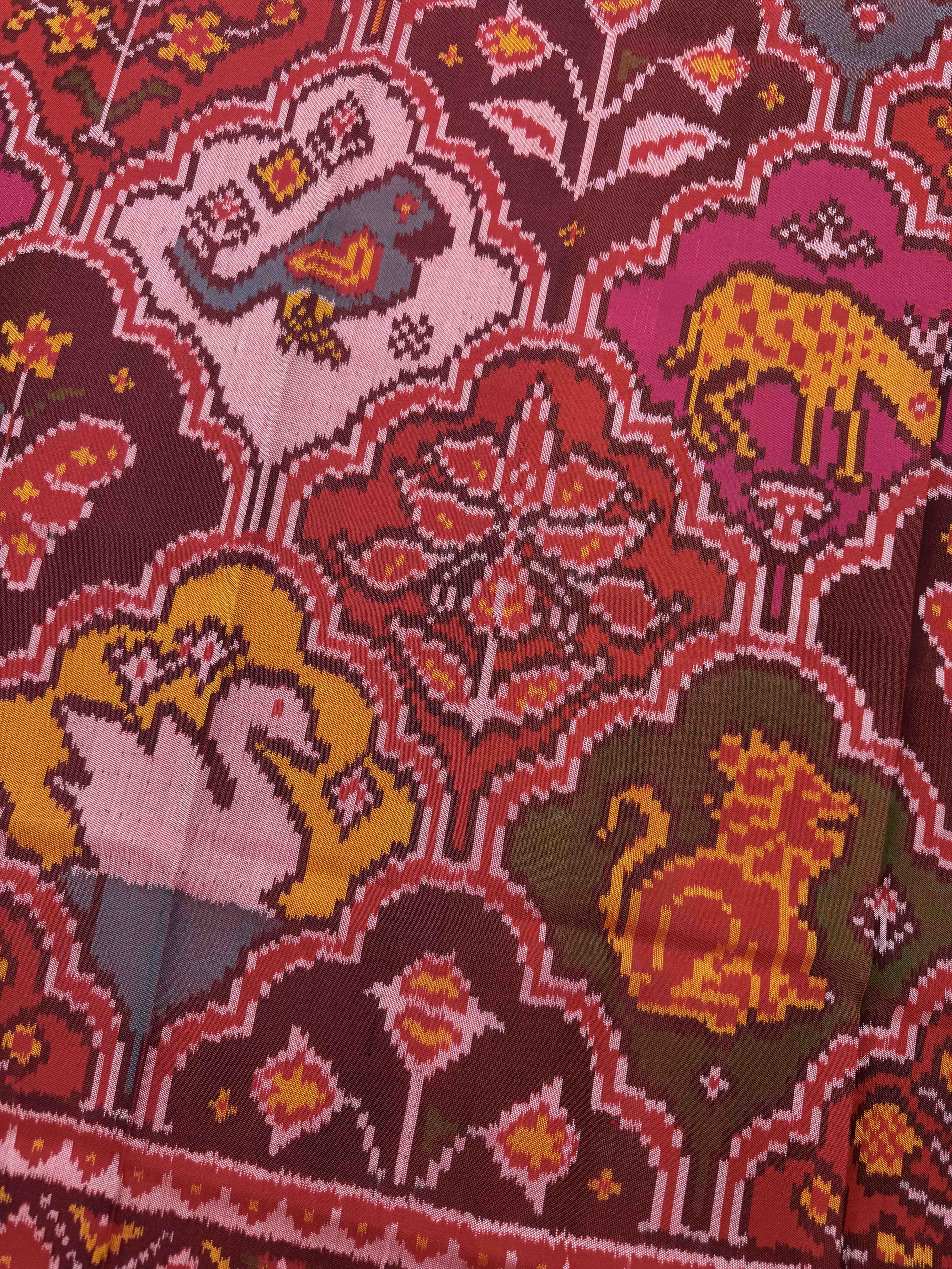 Red & Multicolor Figure Motifs Semi Double Ikat Patola Dupatta